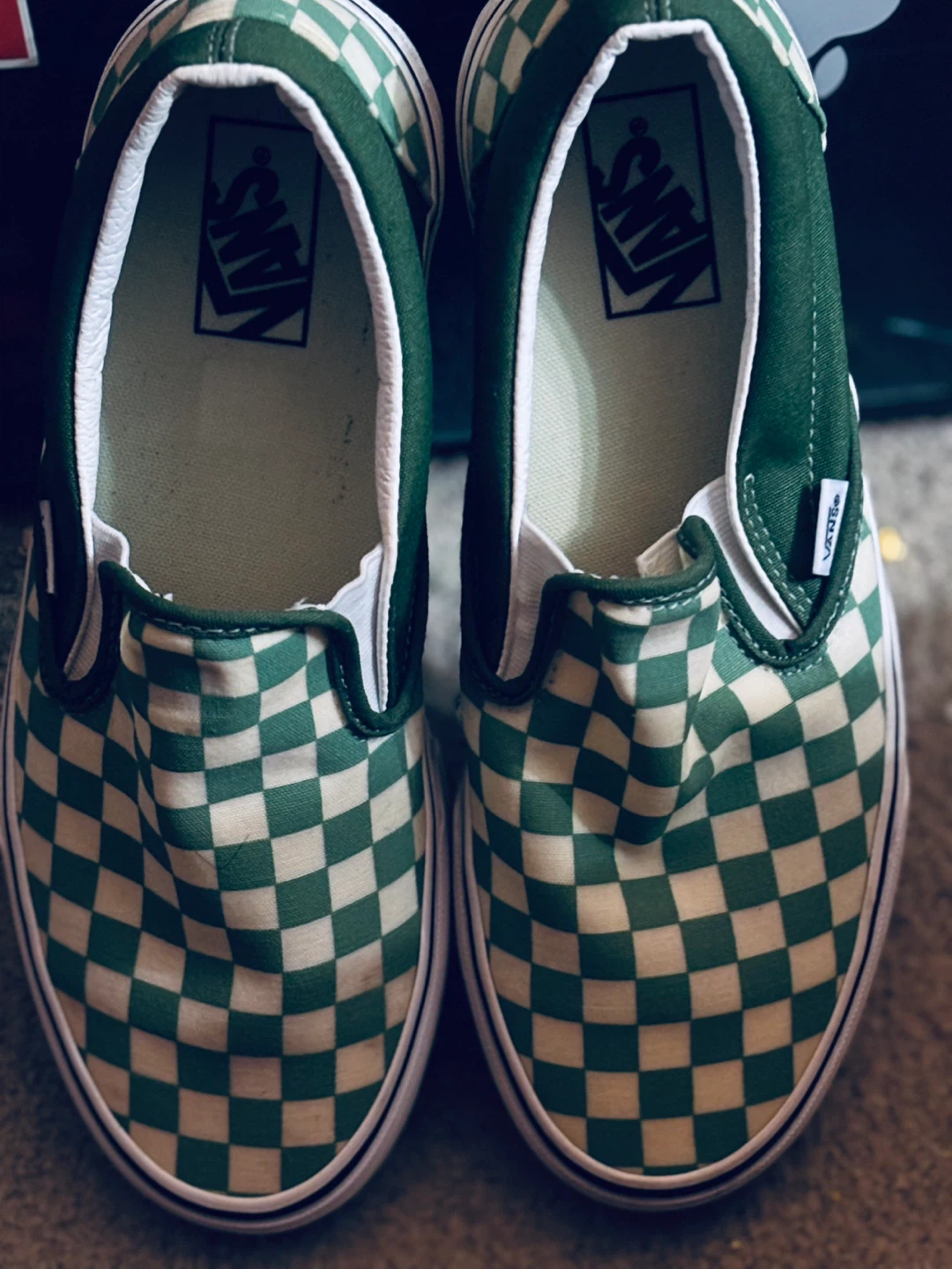 Vans Checkerboard Slip-On Shoes - Green