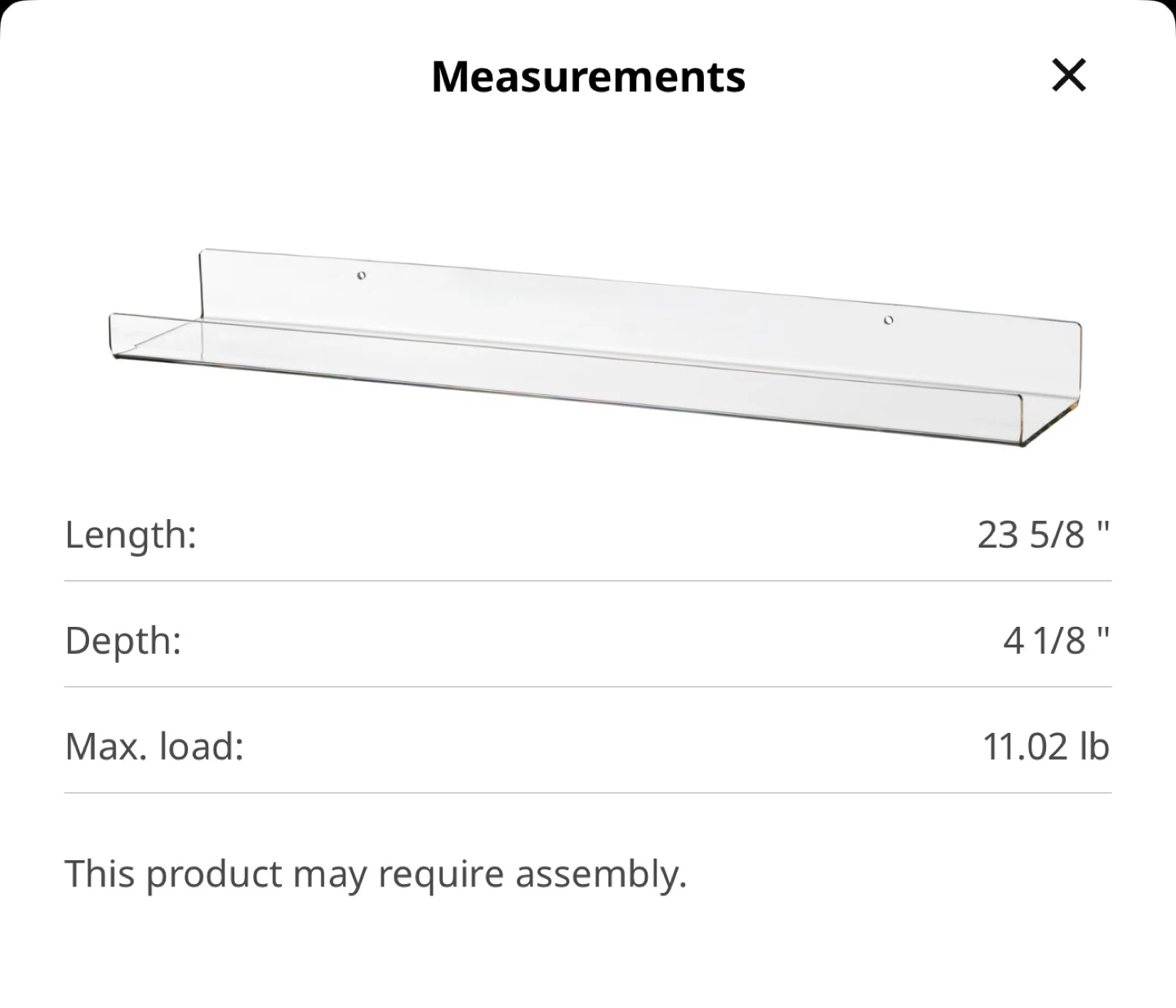 🆕IKEA MELLÖSA Clear Acrylic Floating Wall Shelf/Ledge (NWT) 🌟 - photo 3