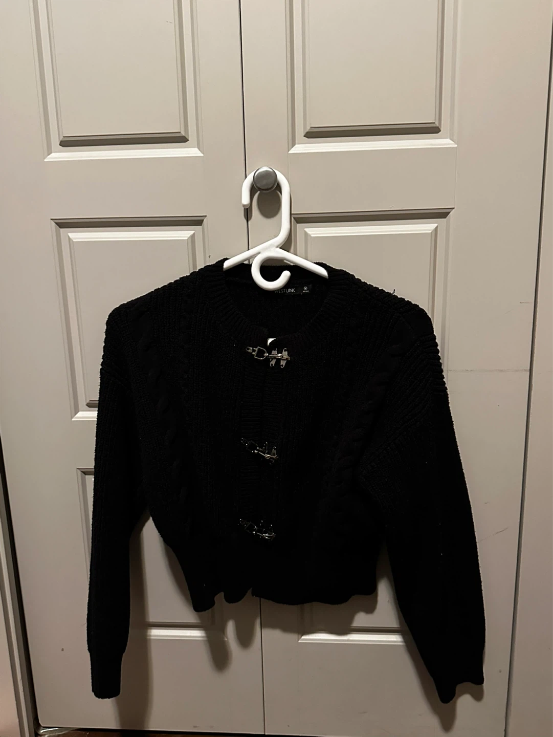 Black Cable Knit Cardigan with Buckle Closures