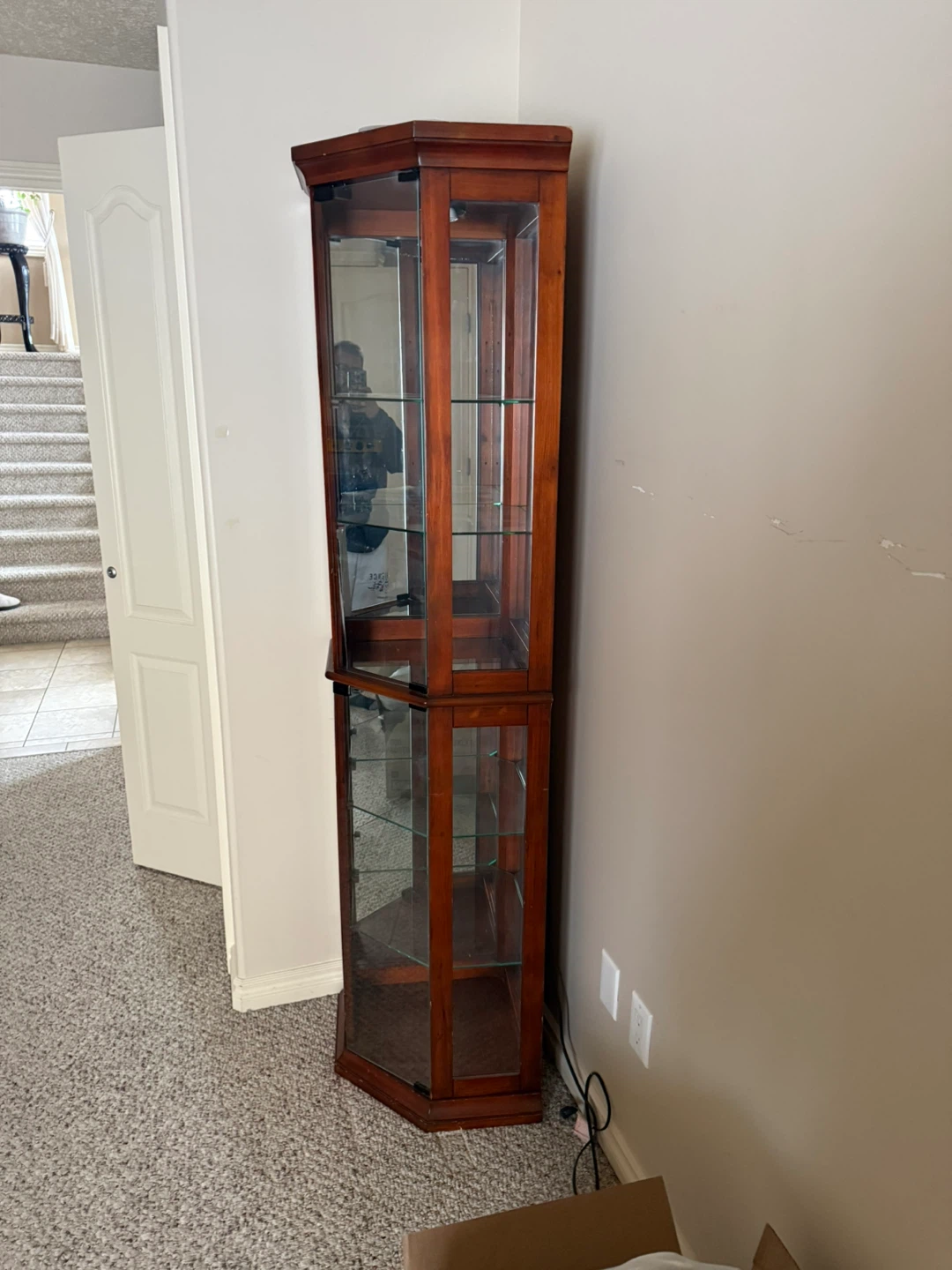 Wooden Corner Curio Display Cabinet with Glass Shelves - photo 3