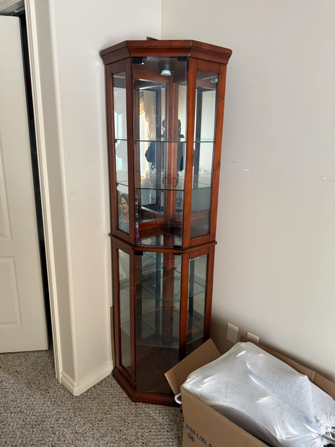 Wooden Corner Curio Display Cabinet with Glass Shelves