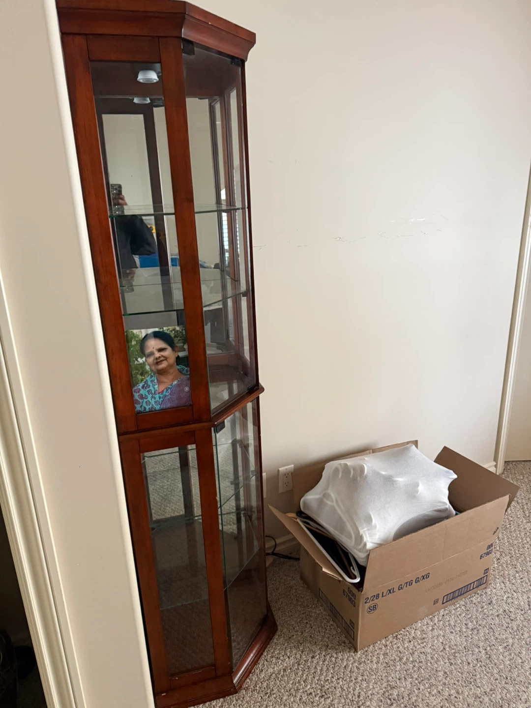 Wooden Corner Curio Display Cabinet with Glass Shelves - photo 2