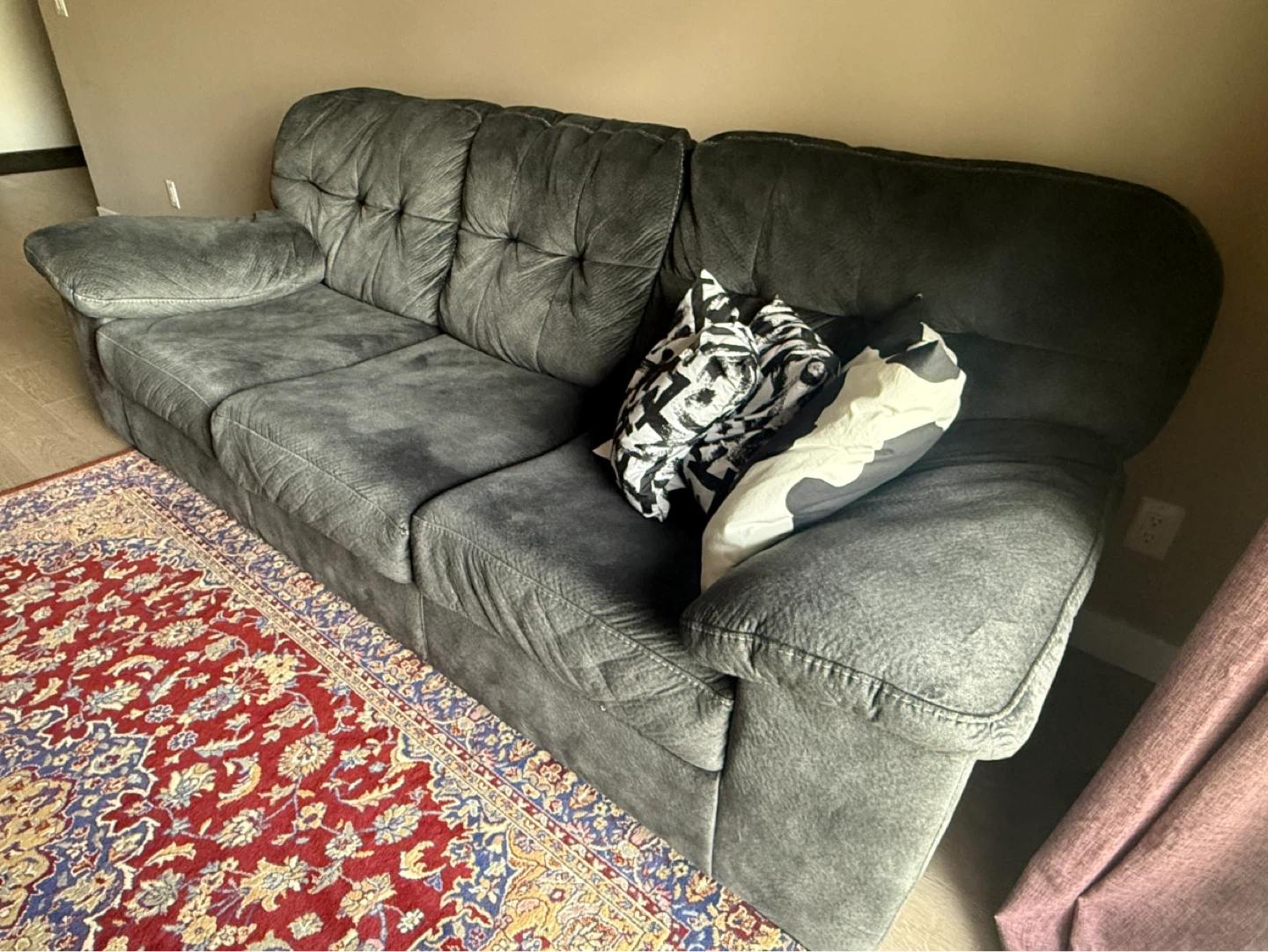 Grey Sofa with Tufted Cushions