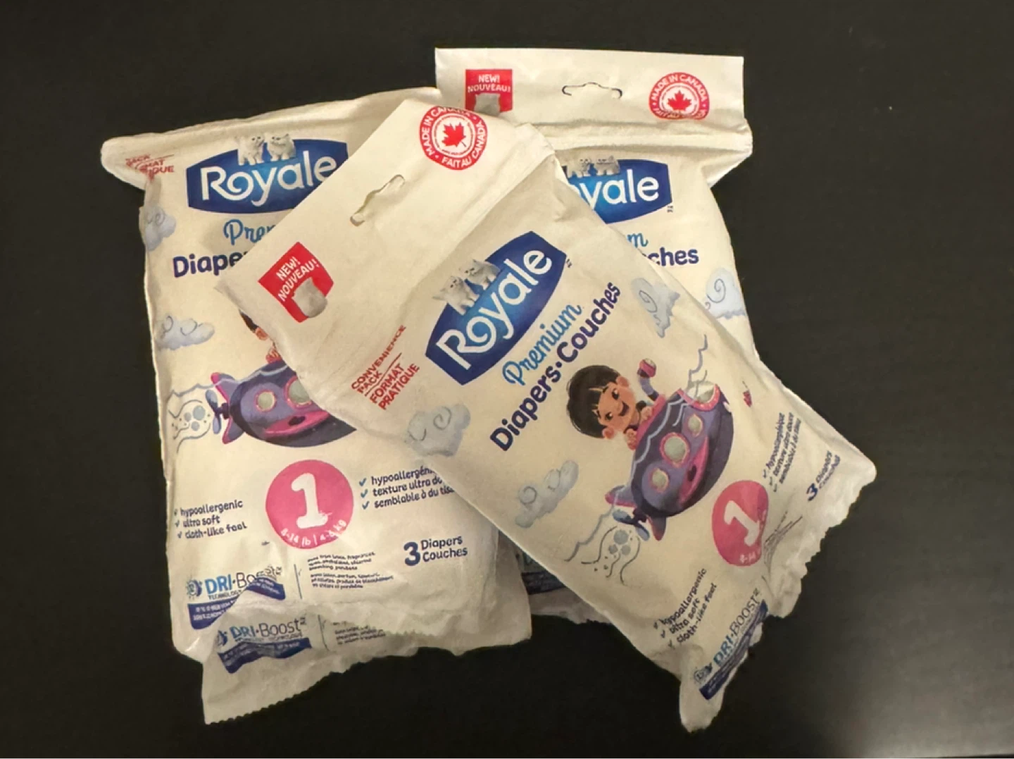 Royale Premium Size 1 Diapers - 3 Count