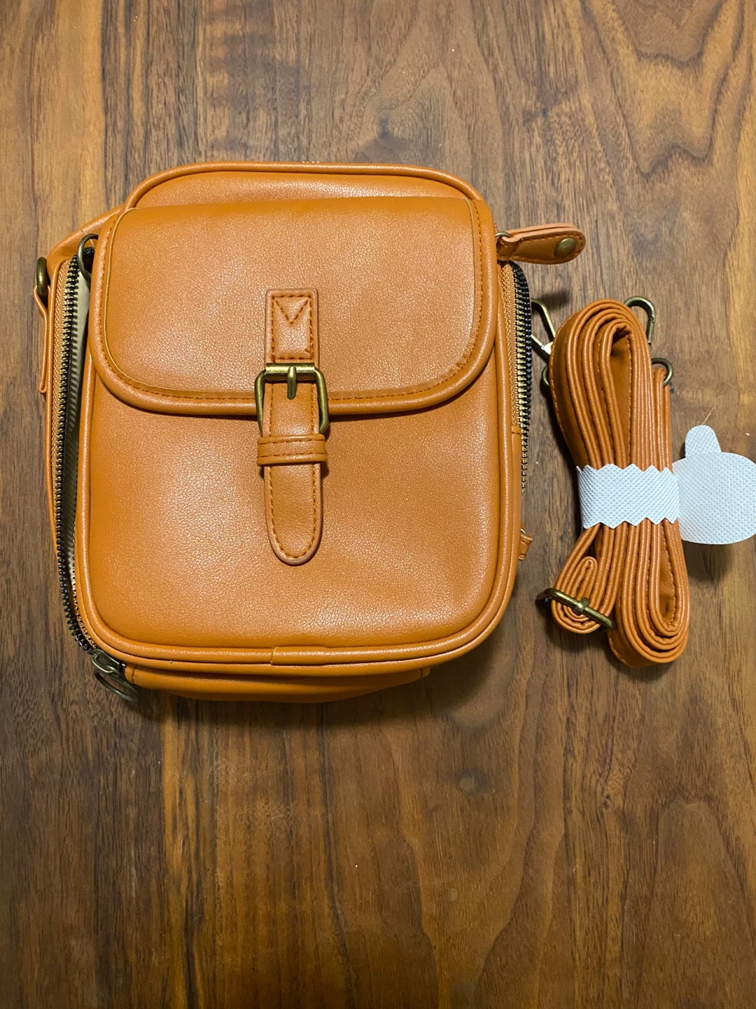 Brown Faux Leather Crossbody Bag with Adjustable Strap