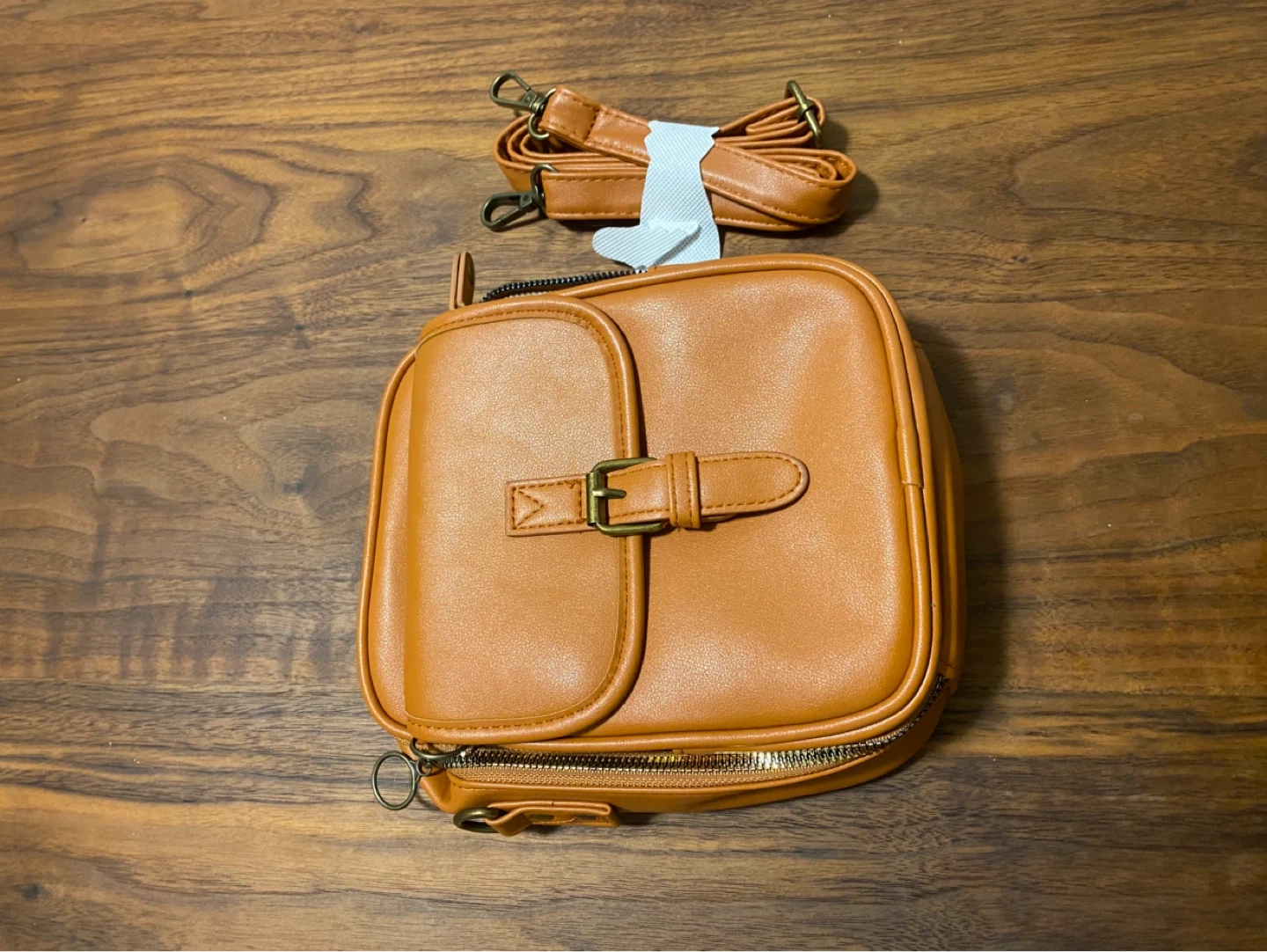 Brown Faux Leather Crossbody Bag with Adjustable Strap - photo 5