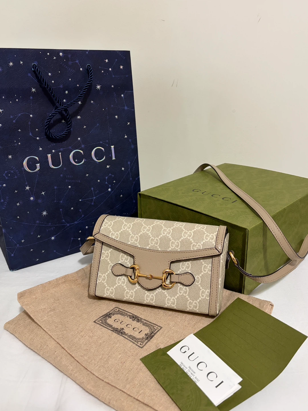Gucci Horsebit 1955 Mini Bag Beige GG Supreme Canvas