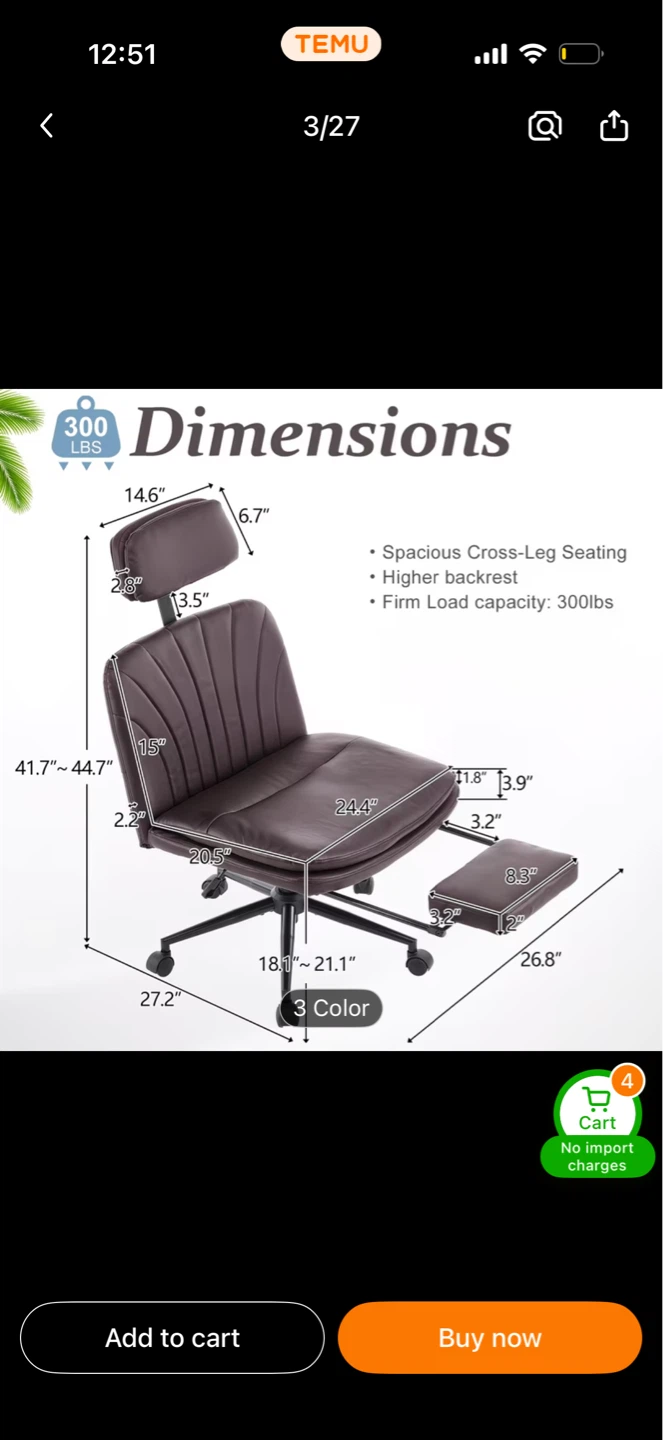 Like New Wide office chair with foot rest and desk - photo 3