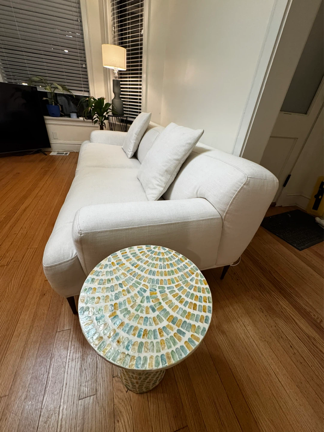 Cream Upholstered Sofa with Cushions - photo 4