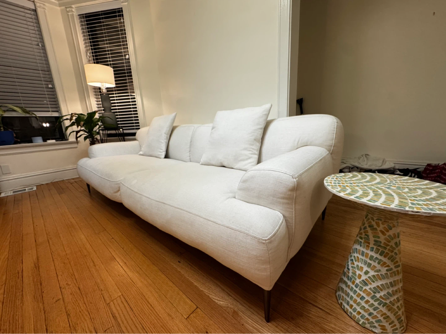 Cream Upholstered Sofa with Cushions - photo 2