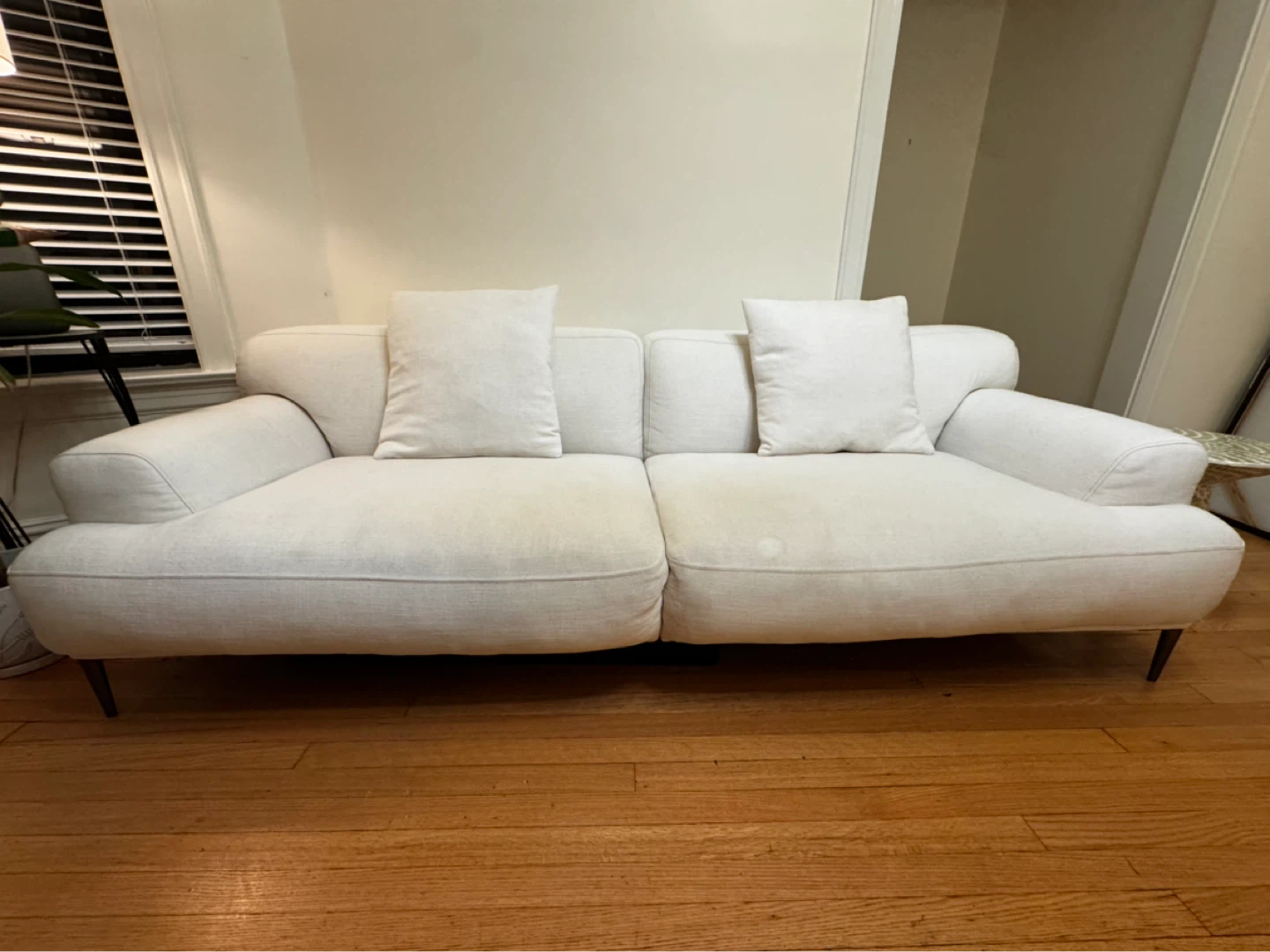 Cream Upholstered Sofa with Cushions - photo 3