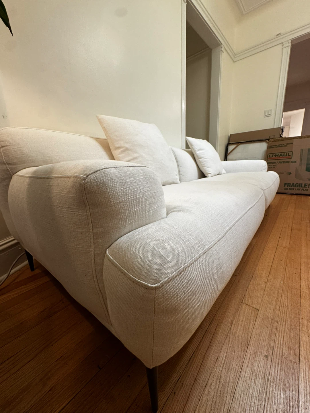 Cream Upholstered Sofa with Cushions - photo 5