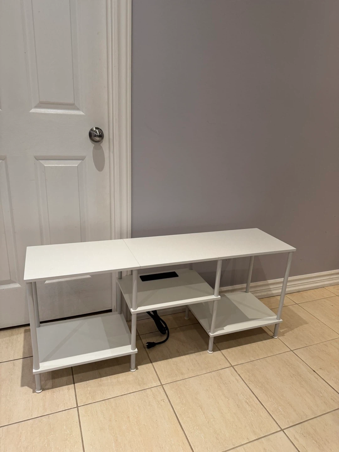 White TV Stand with Power Outlets and USB Ports