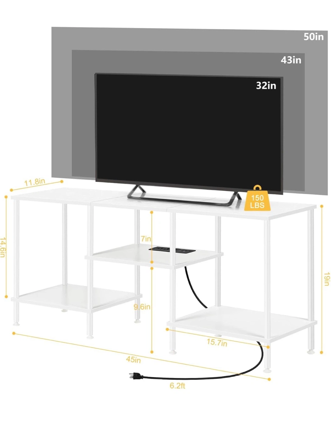 White TV Stand with Power Outlets and USB Ports - photo 5