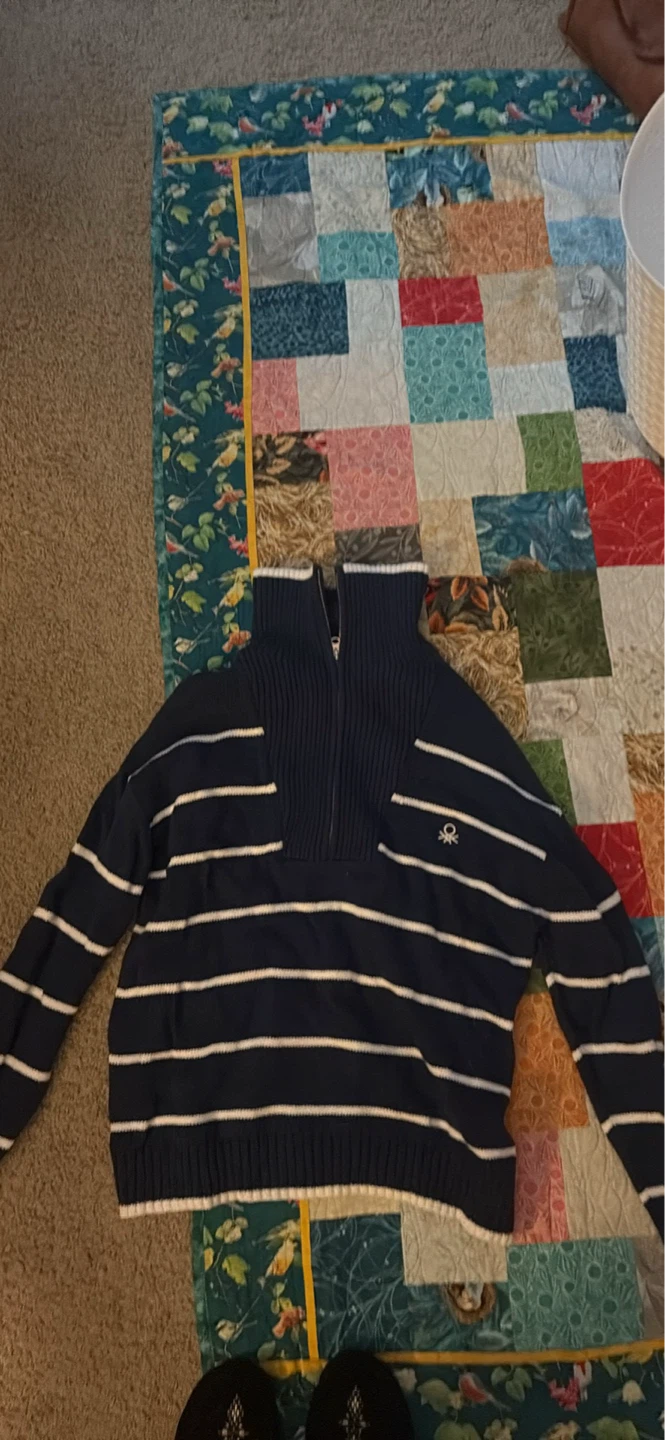 United Colors of Benetton Striped Quarter-Zip Sweater