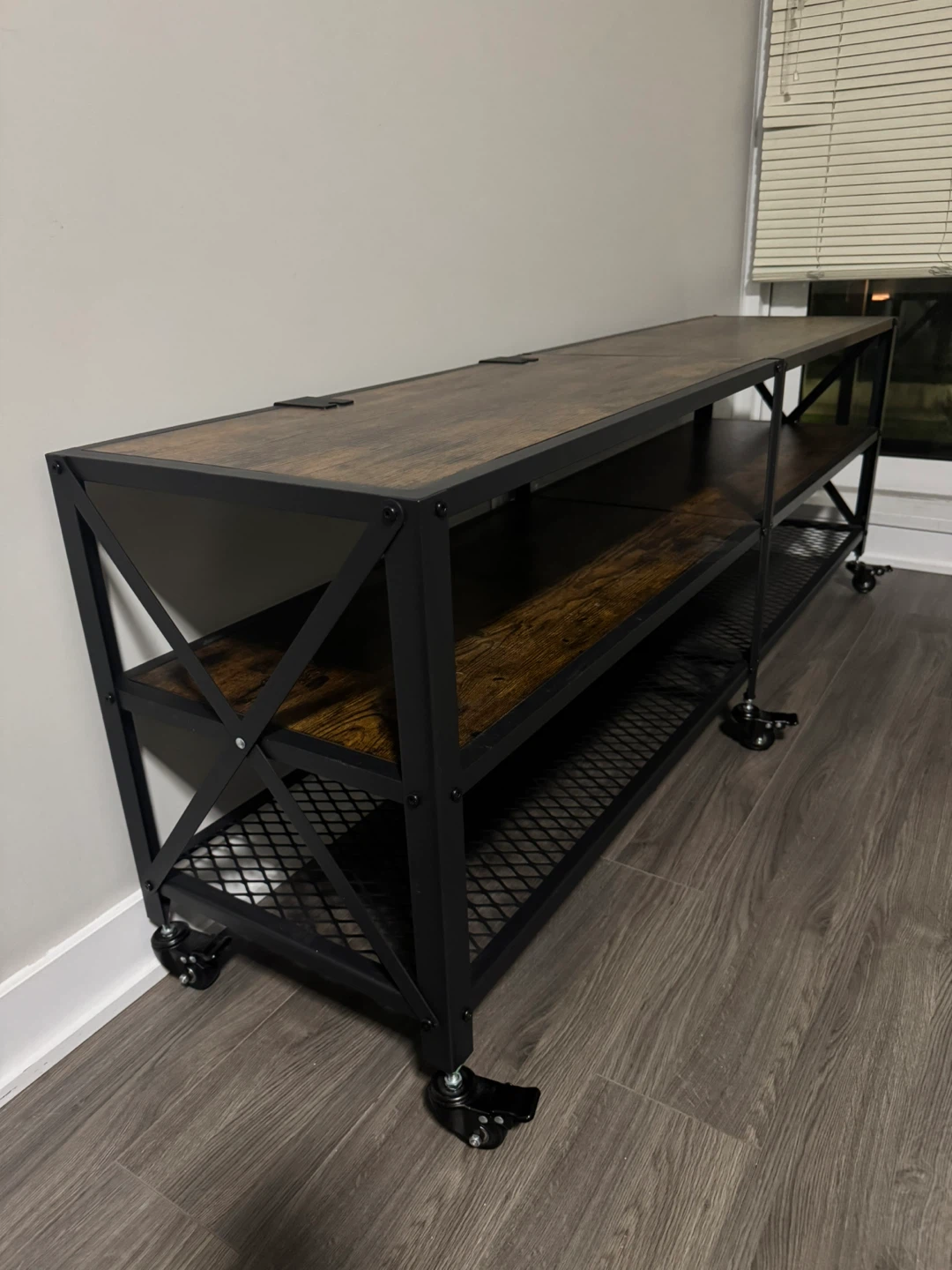 Industrial Style Media Console with Shelves