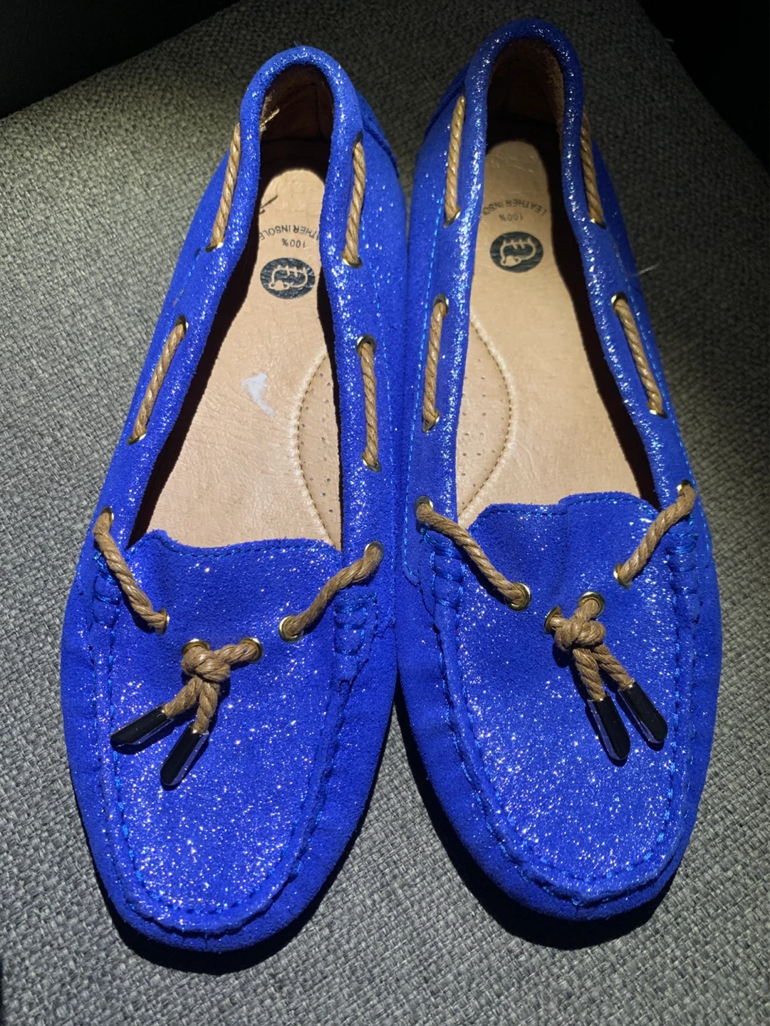 Ladies,Lamo Blue Glitter Moccasins (Leather)Size 8 - photo 2