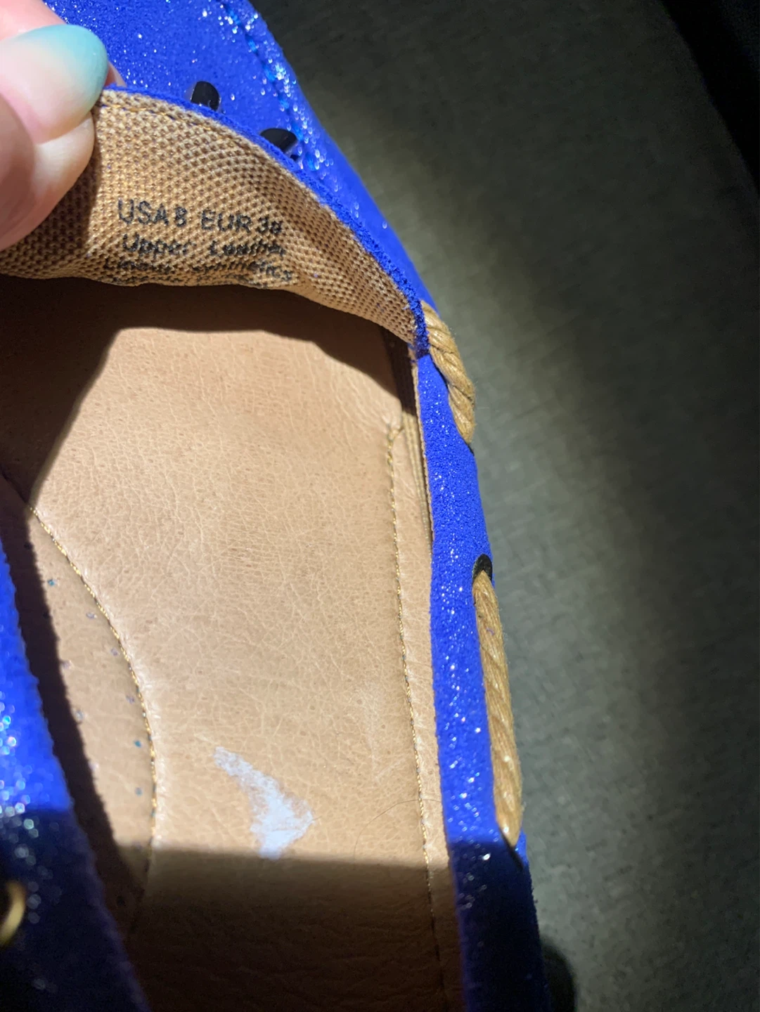 Ladies,Lamo Blue Glitter Moccasins (Leather)Size 8 - photo 4
