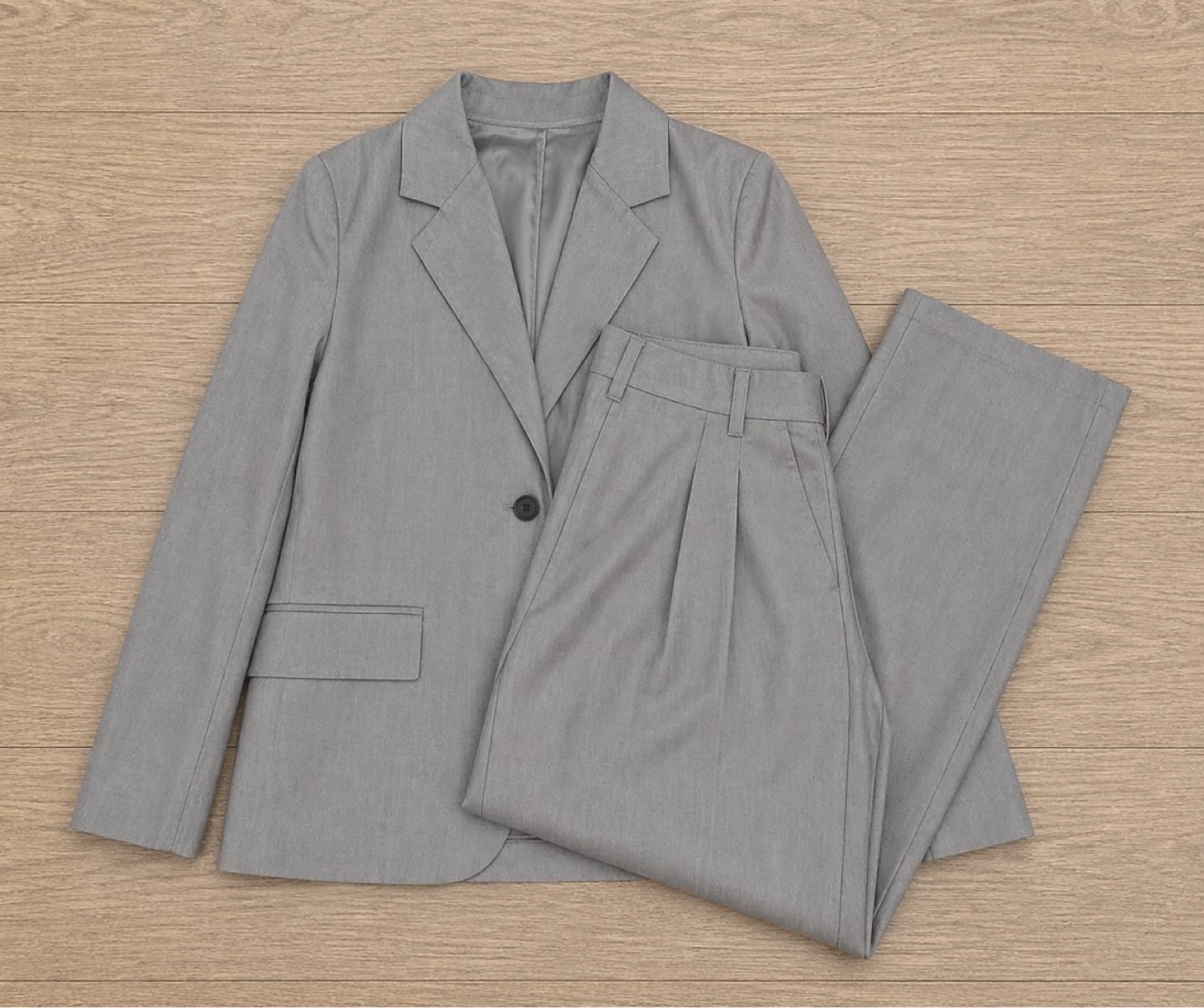 Shein Light Beige Blazer & High Waisted Wide Leg Trouser Set - photo 2
