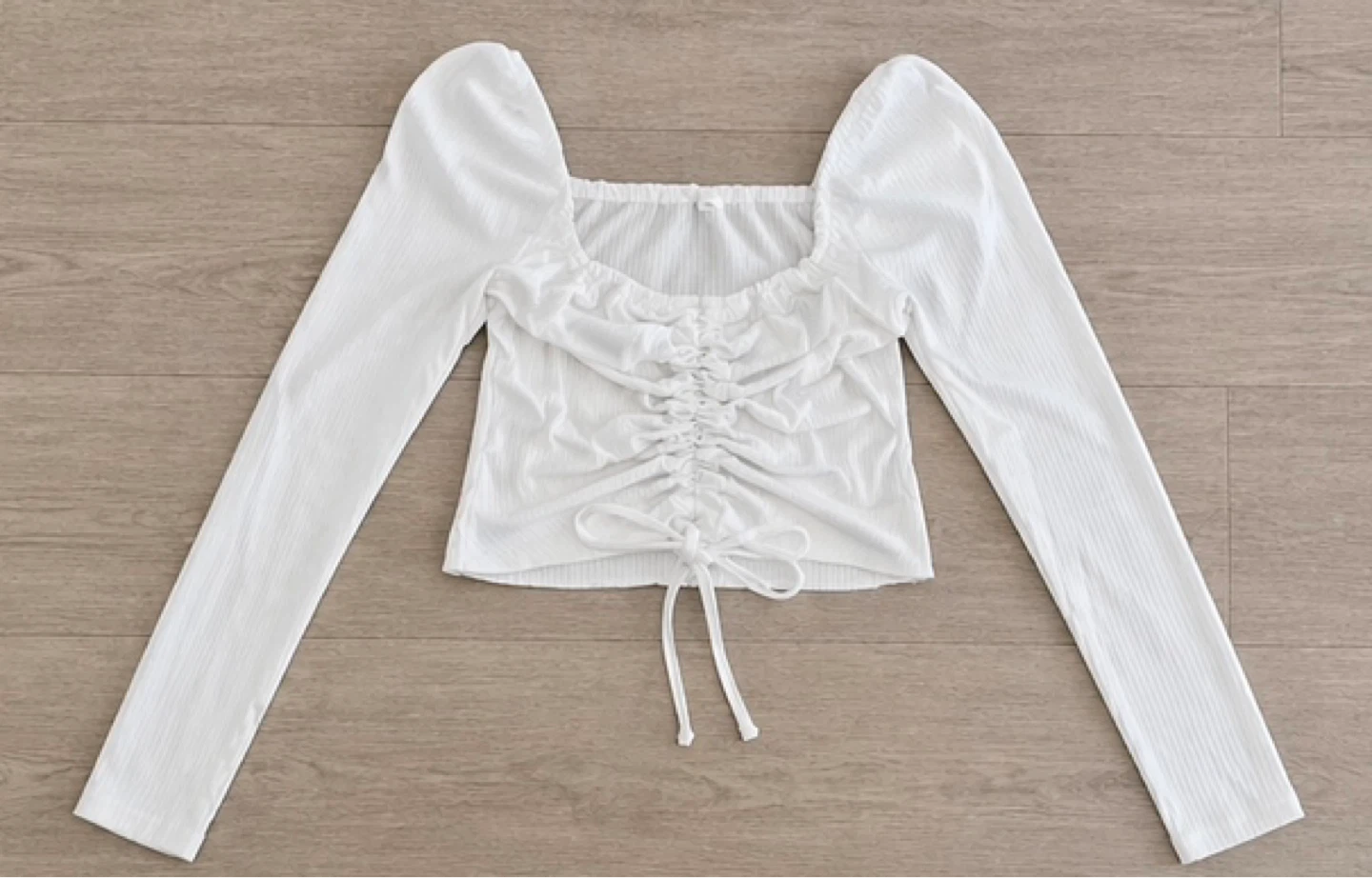 Shein White Ruched Square Neck Long Sleeve Top - photo 2