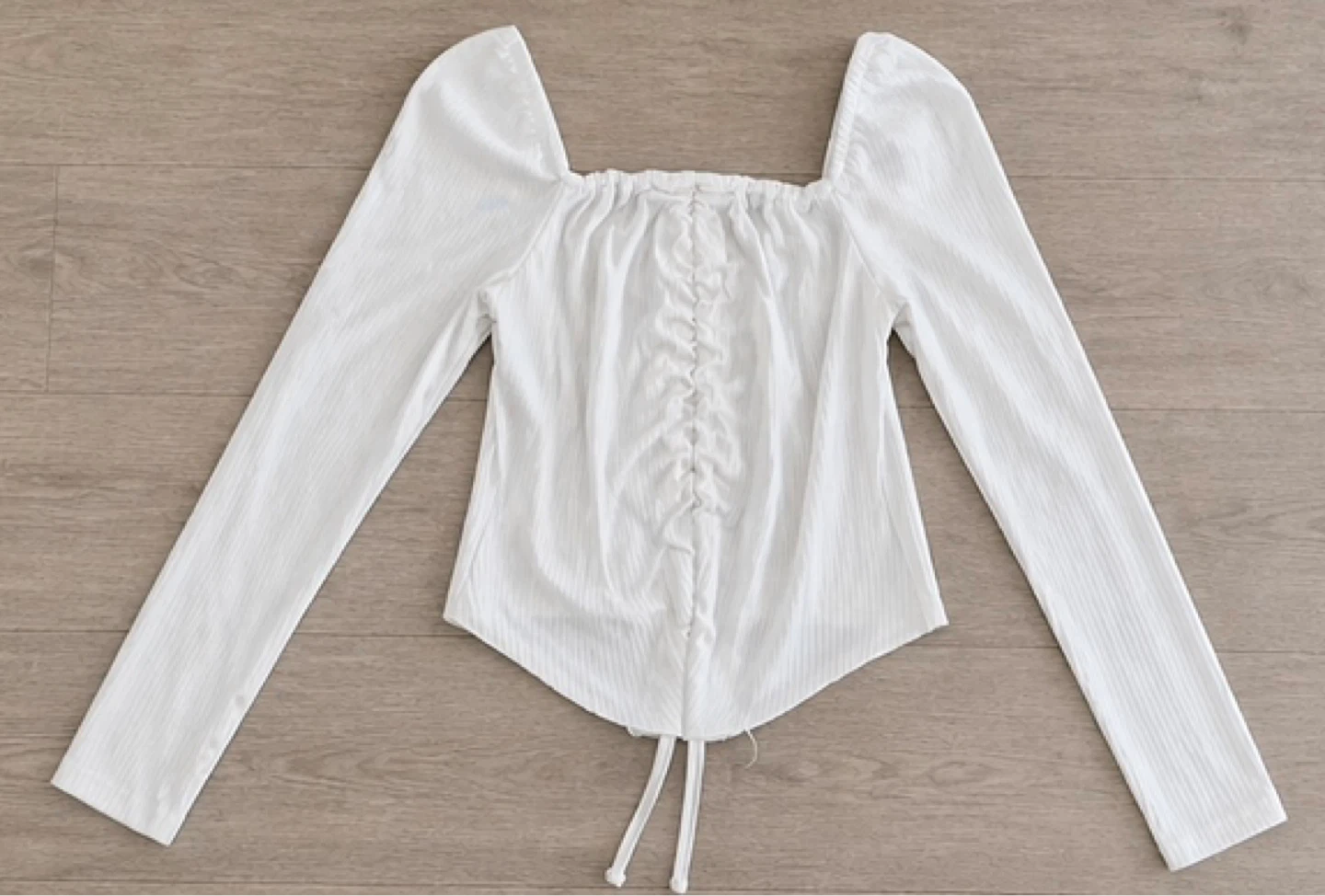 Shein White Ruched Square Neck Long Sleeve Top - photo 3