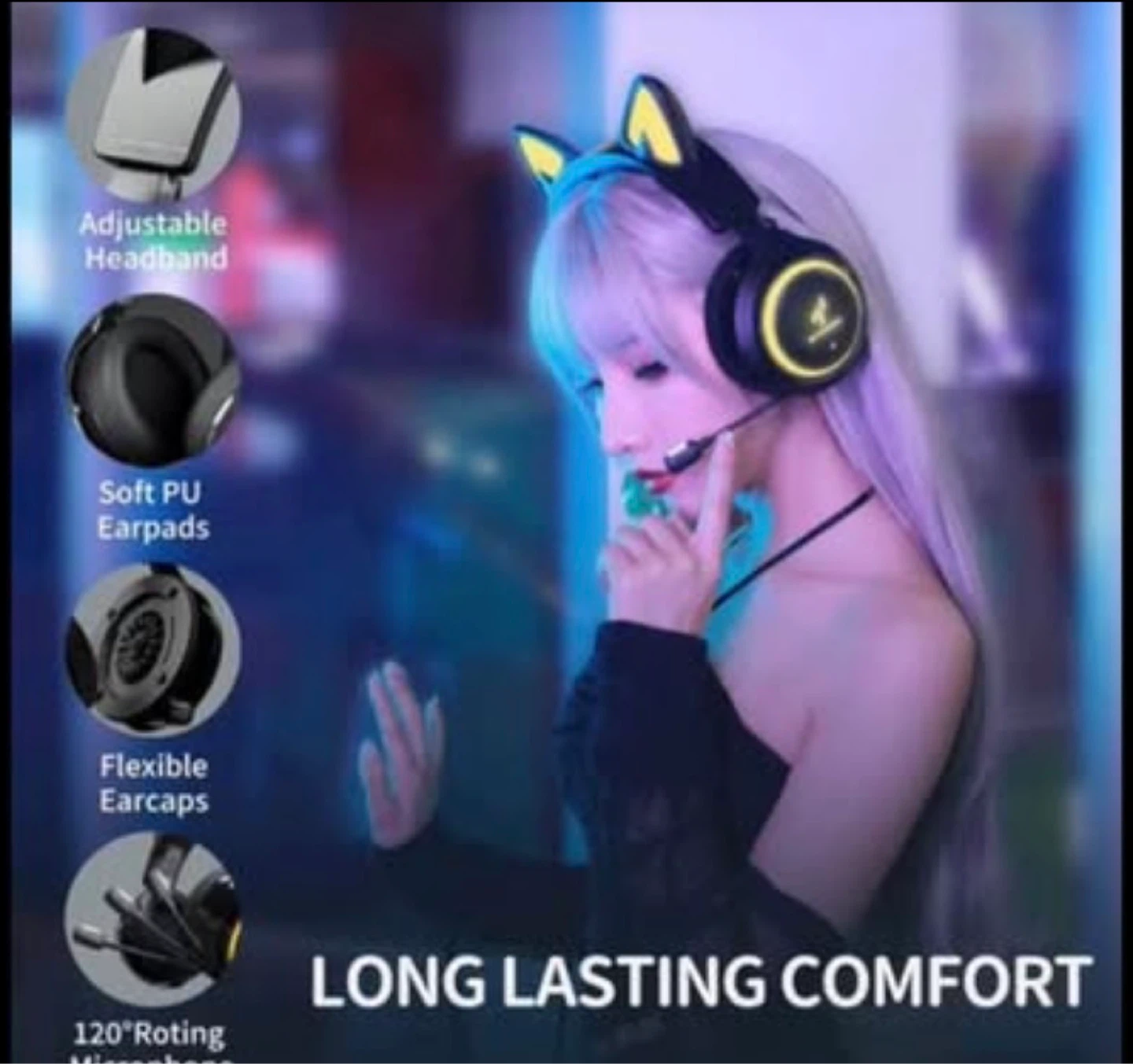 SONIC G5510 Black Cat Ear Gaming Headphones with RGB Lighting