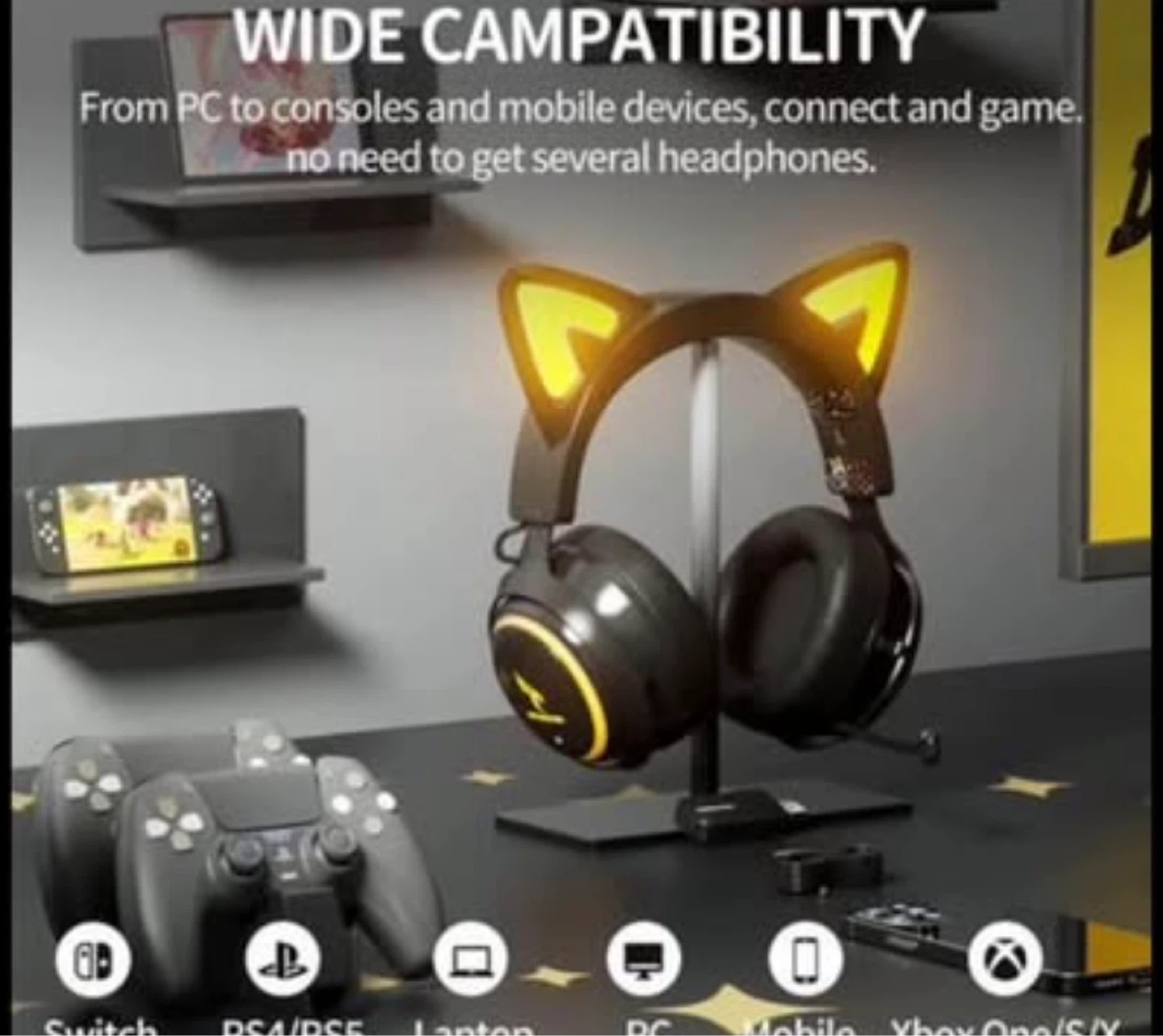 SONIC G5510 Black Cat Ear Gaming Headphones with RGB Lighting - photo 3