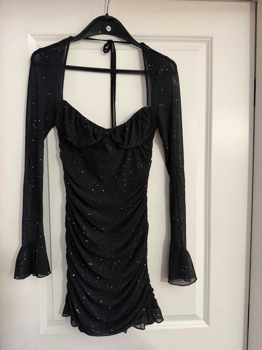 Sparkly Black Mesh Mini Dress