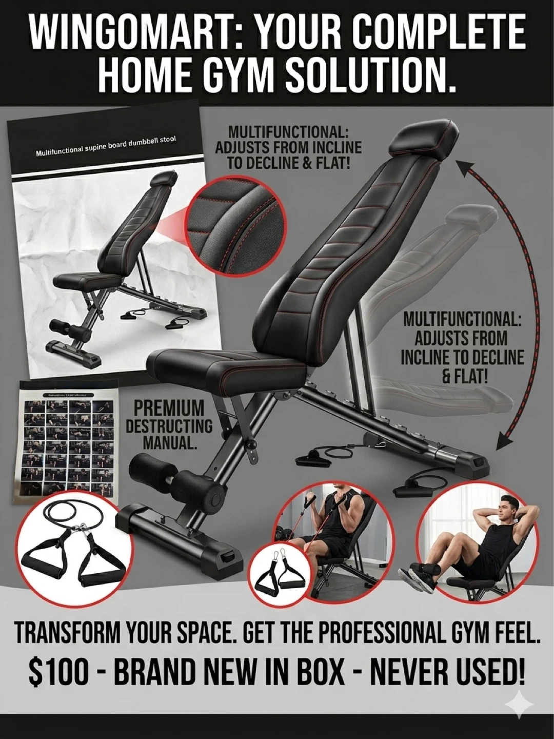 BRAND NEW Wingomart Adjustable Weight Bench