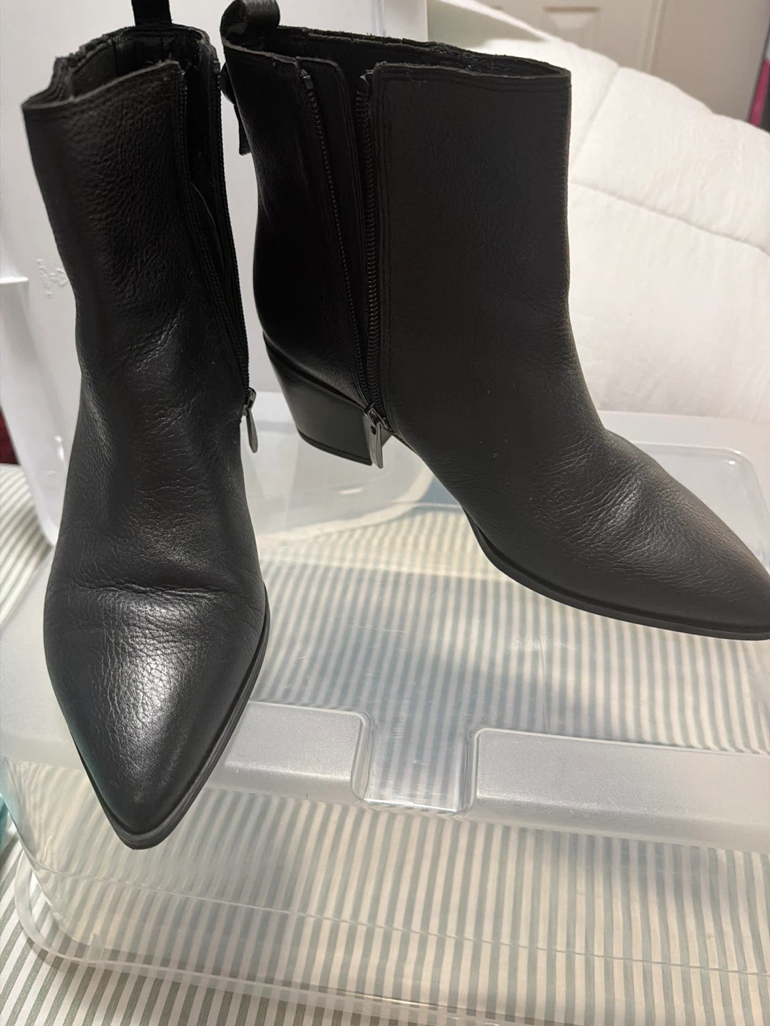 Franco Sarto Women’s Black Leather Ankle Boots - Size 7.5 - photo 2