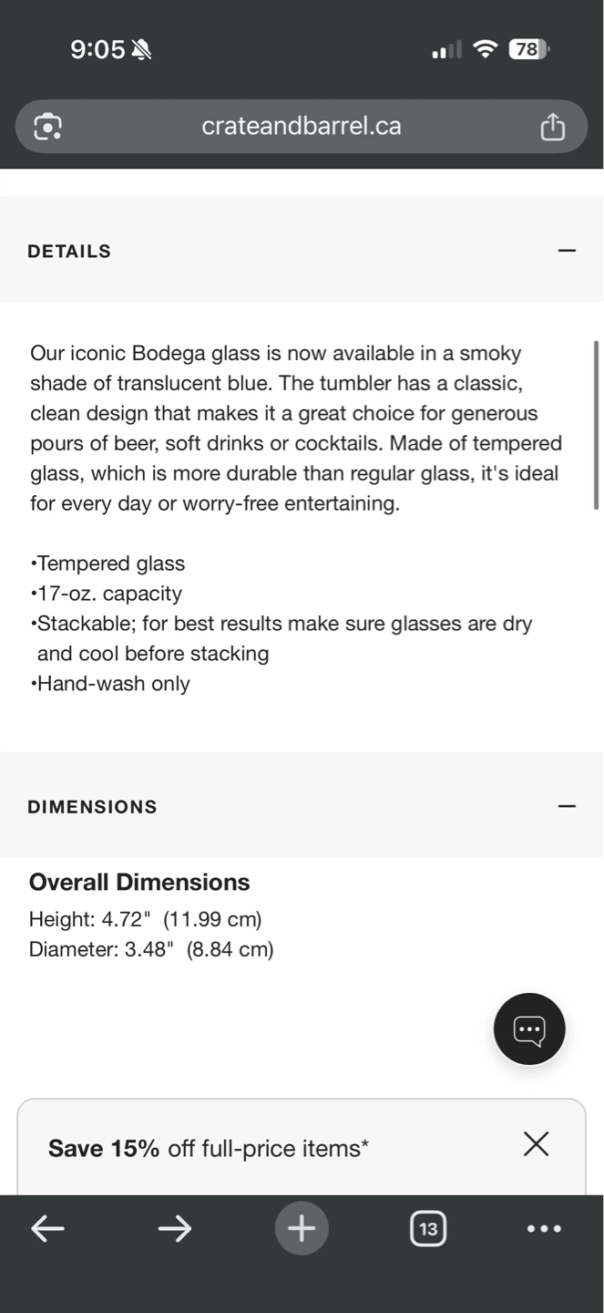 Crate & Barrel Bodega 17-oz. Smoke Blue Highball Glass - photo 5