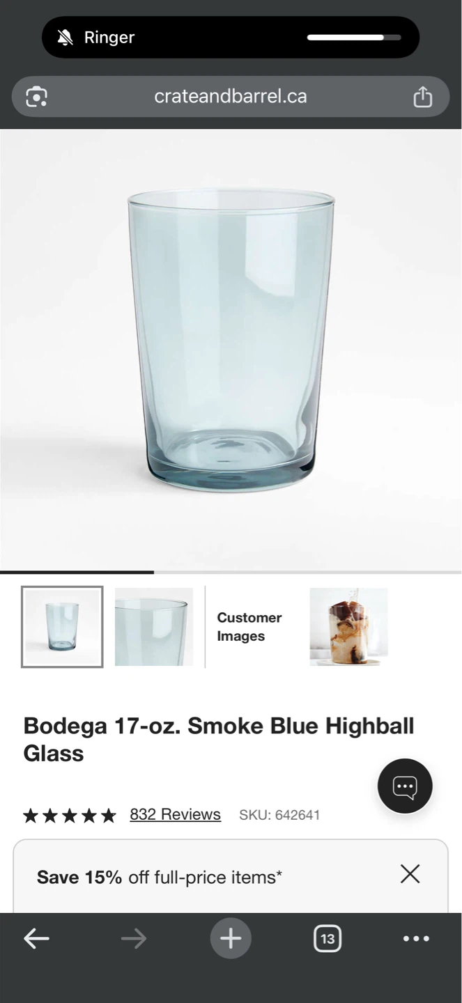 Crate & Barrel Bodega 17-oz. Smoke Blue Highball Glass - photo 4