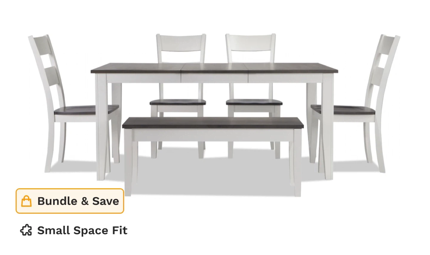 White and Gray Dining Set with 4 Chairs and Storage Bench - photo 2
