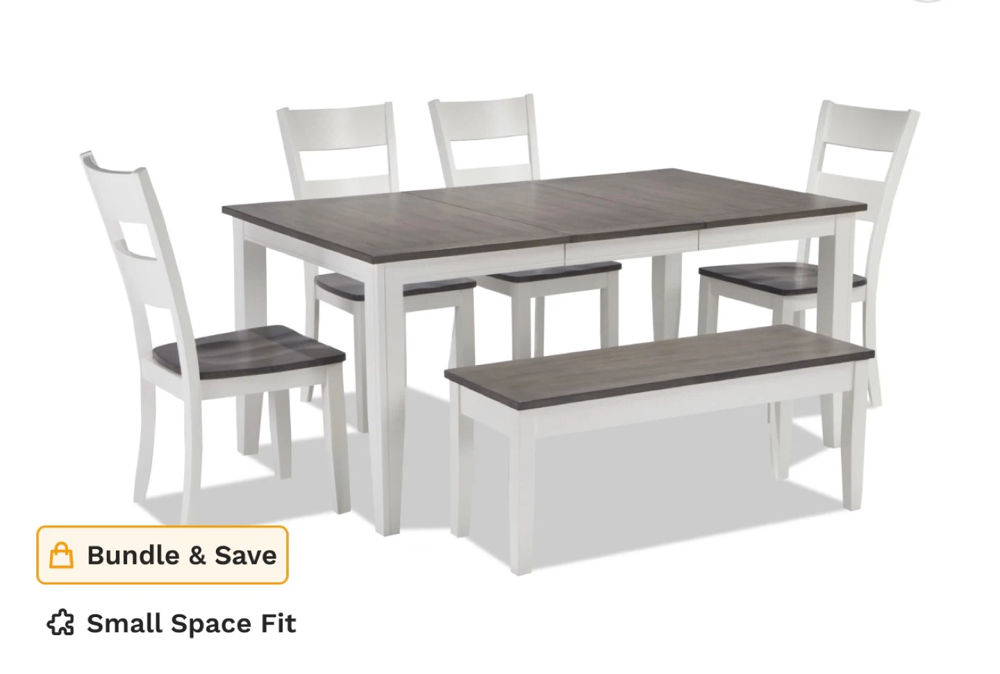 White and Gray Dining Set with 4 Chairs and Storage Bench