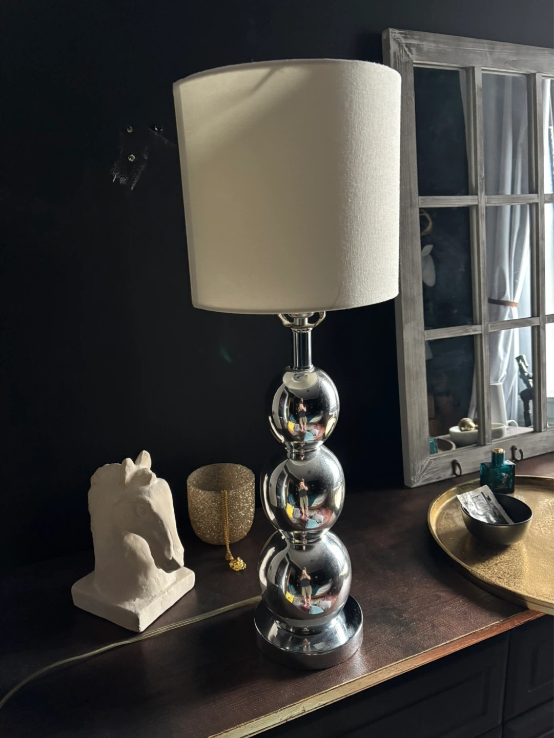 Silver Sphere Stack Table Lamp