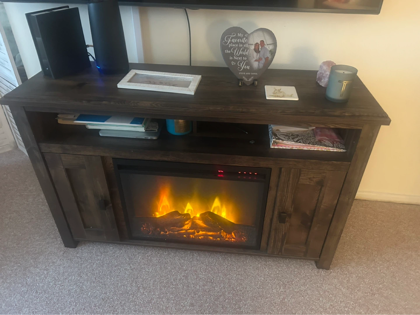 Wood TV Stand with Electric Fireplace
