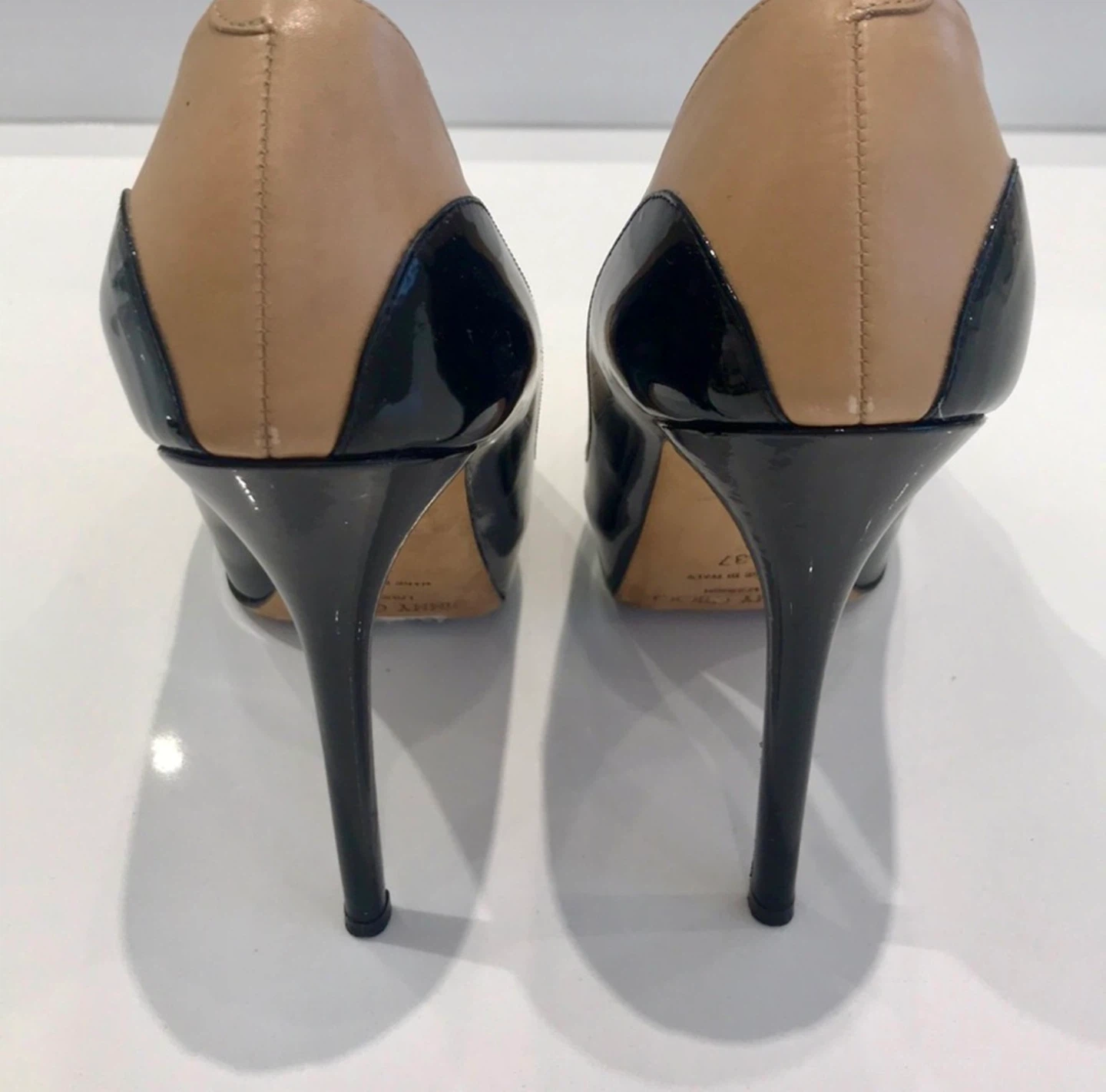 Jimmy Choo Black & Nude Patent Leather Platform Heels Size 37 - photo 2
