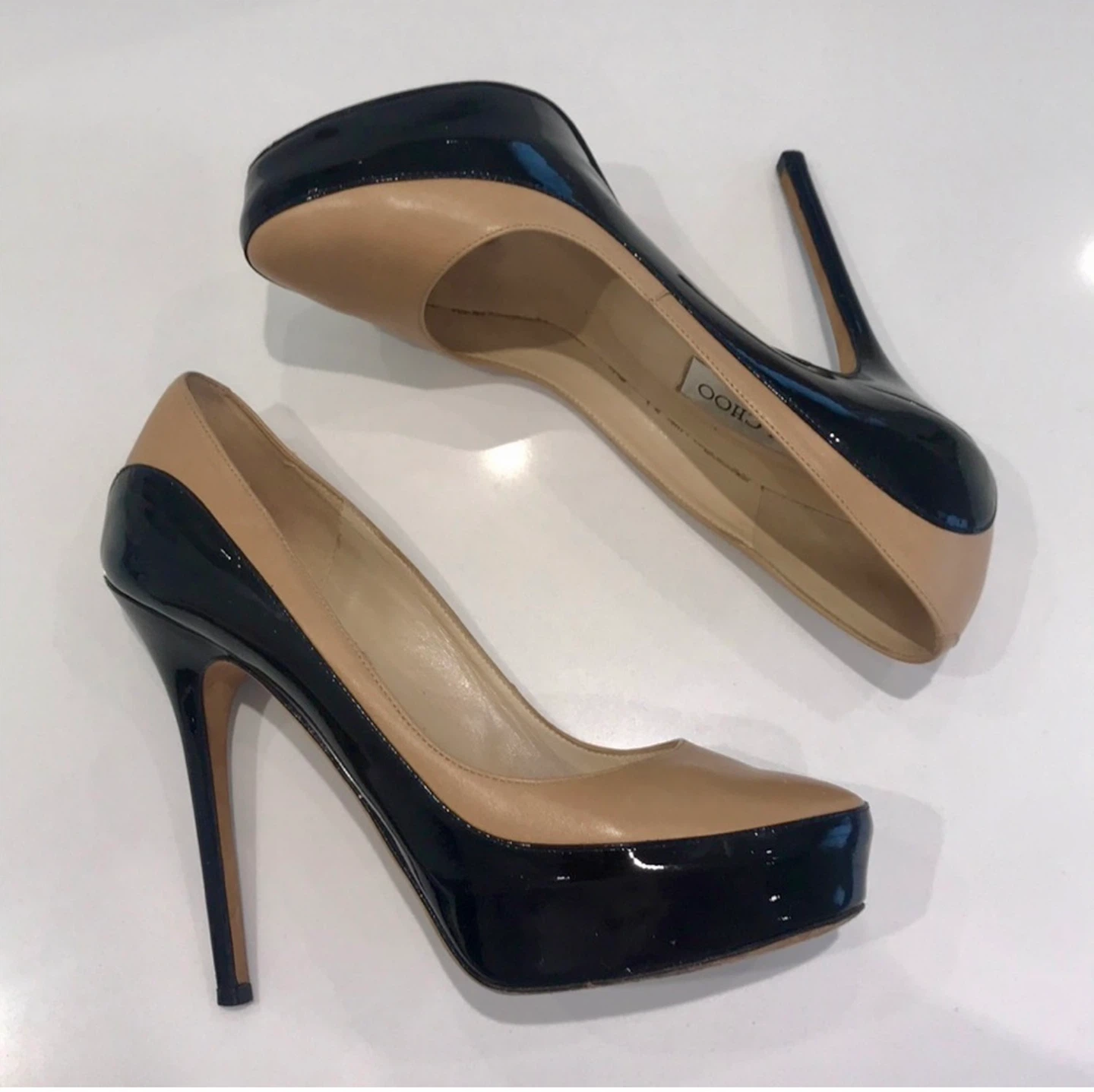 Jimmy Choo Black & Nude Patent Leather Platform Heels Size 37 - photo 4