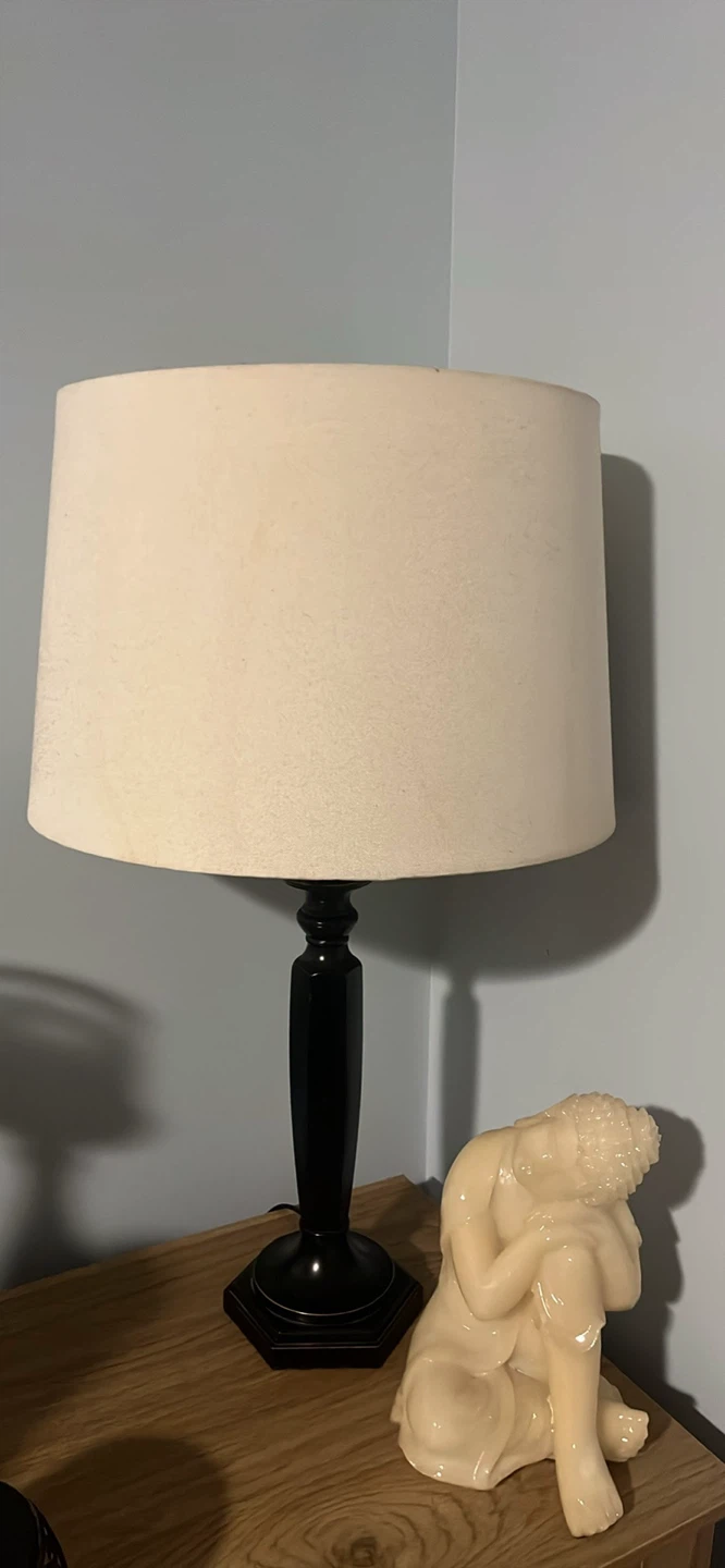 Black Table Lamp with Cream Drum Shade