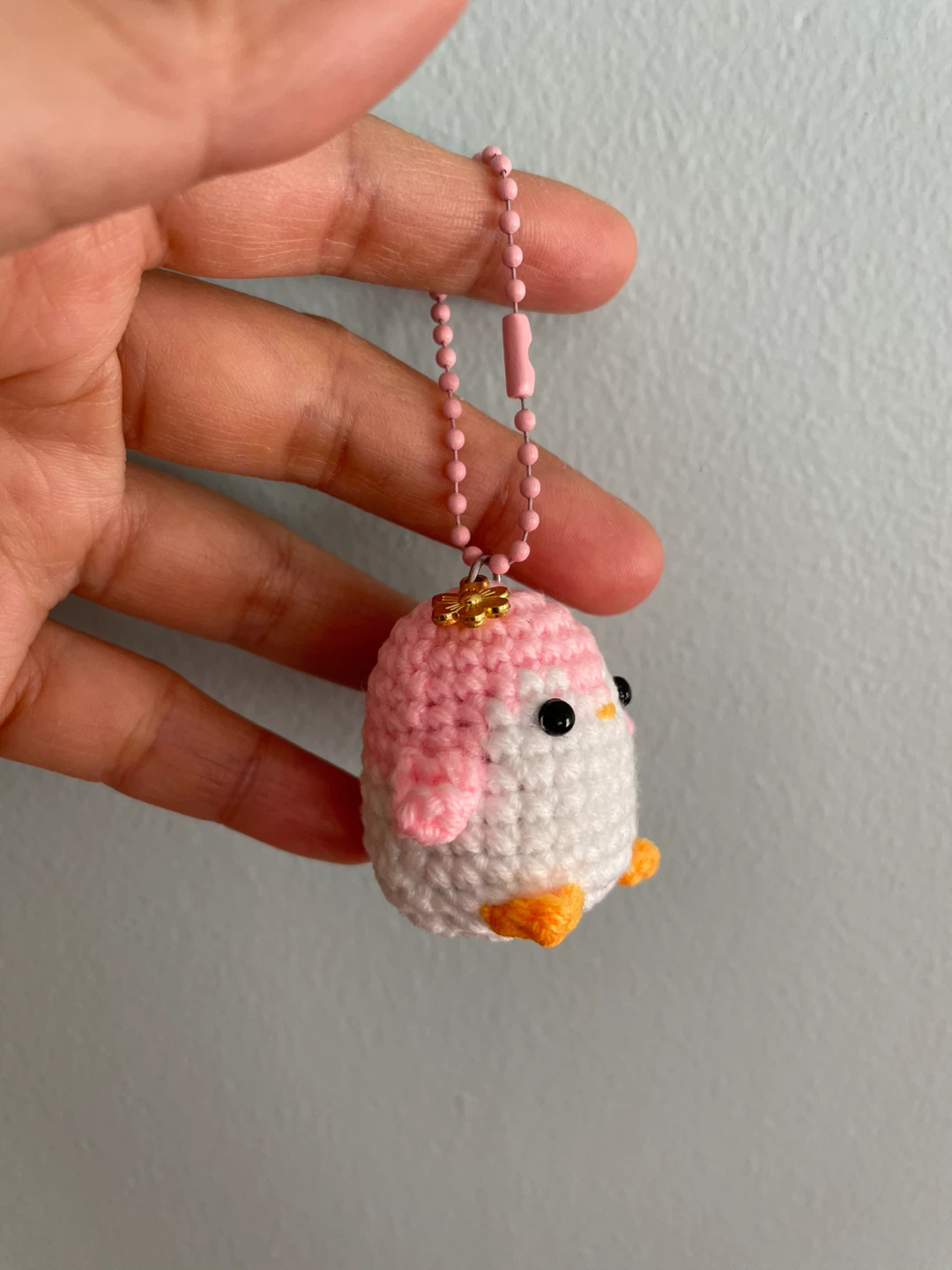 Crocheted Penguin Keychain - Pink & White - photo 2
