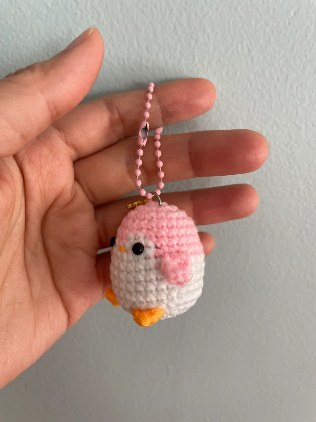 Crocheted Penguin Keychain - Pink & White - photo 3