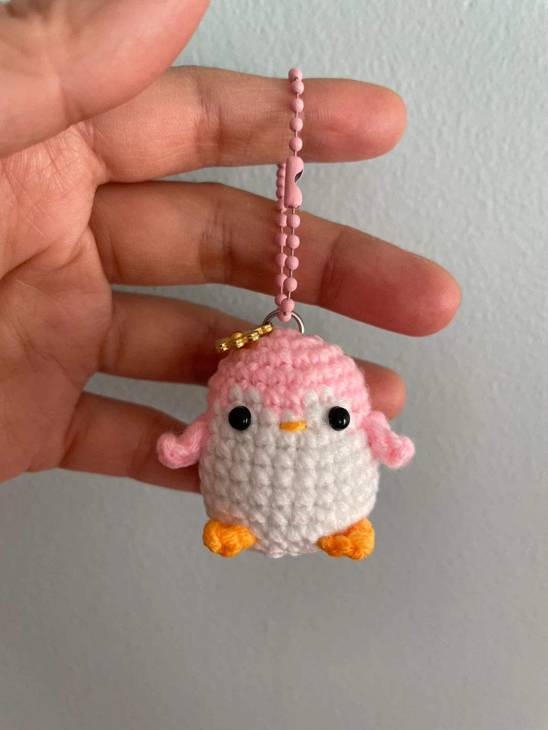 Crocheted Penguin Keychain - Pink & White