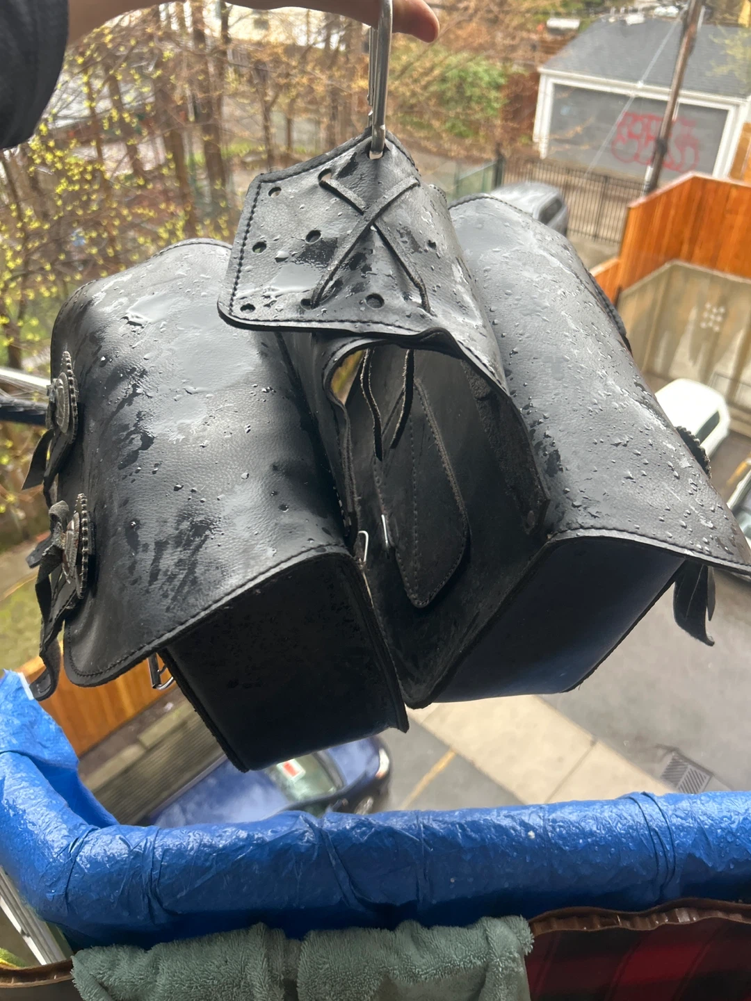 Black Leather Motorcycle Saddlebags - photo 2