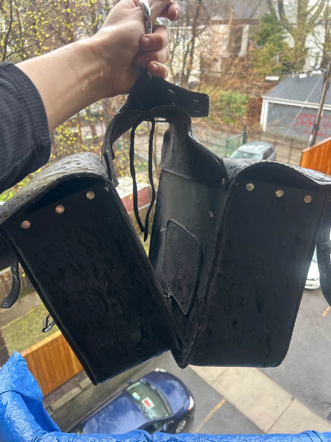 Black Leather Motorcycle Saddlebags - photo 3