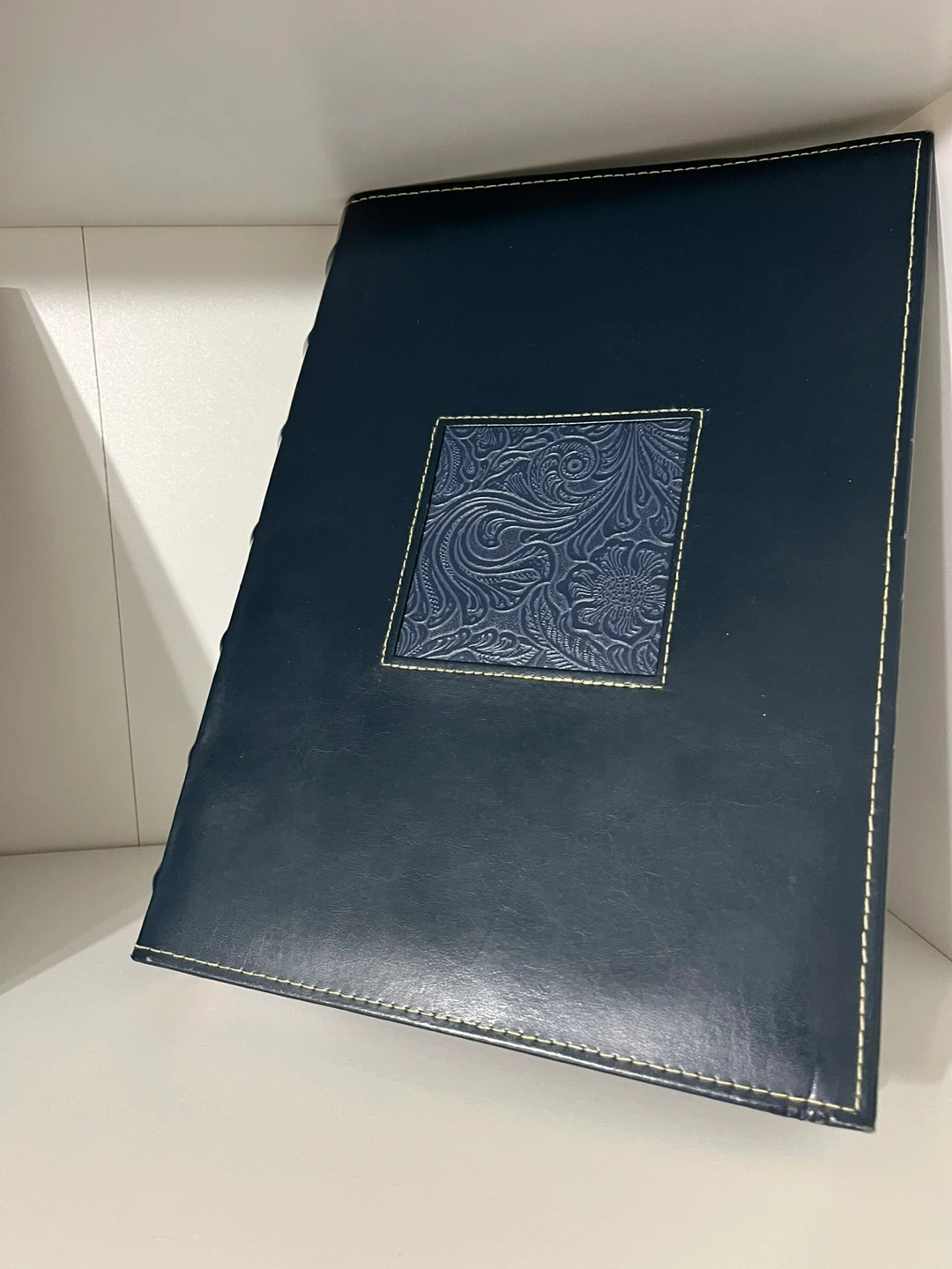 🌱 Blue Leather Photo Album with Embossed Design
