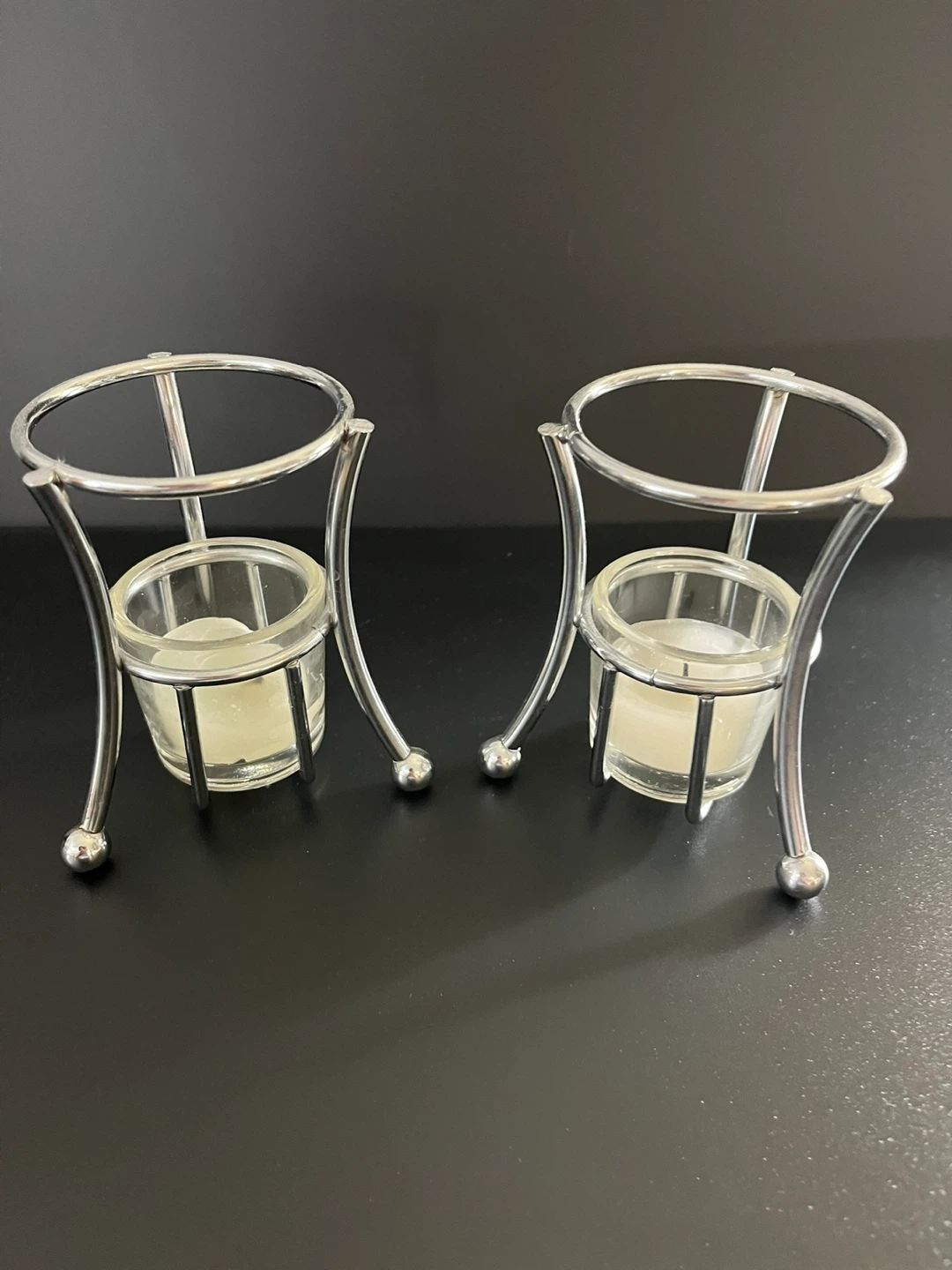 🌱 Pair of Metal Taper Candle Holders with Glass Inserts - photo 2