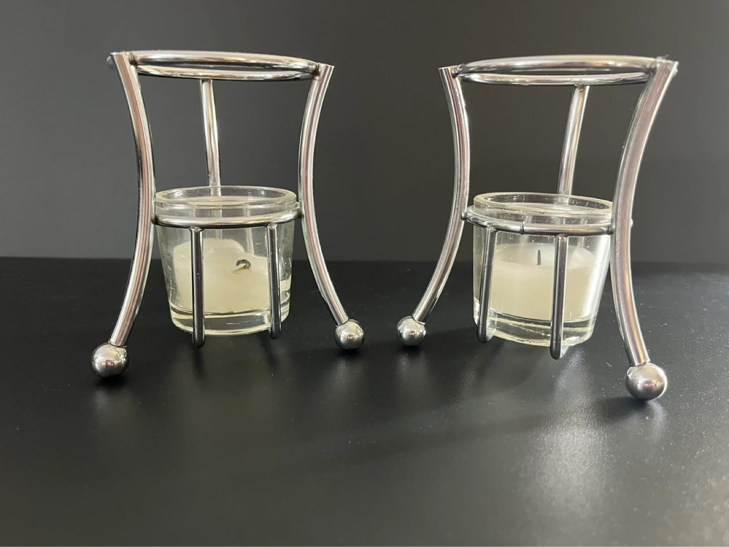 🌱 Pair of Metal Taper Candle Holders with Glass Inserts