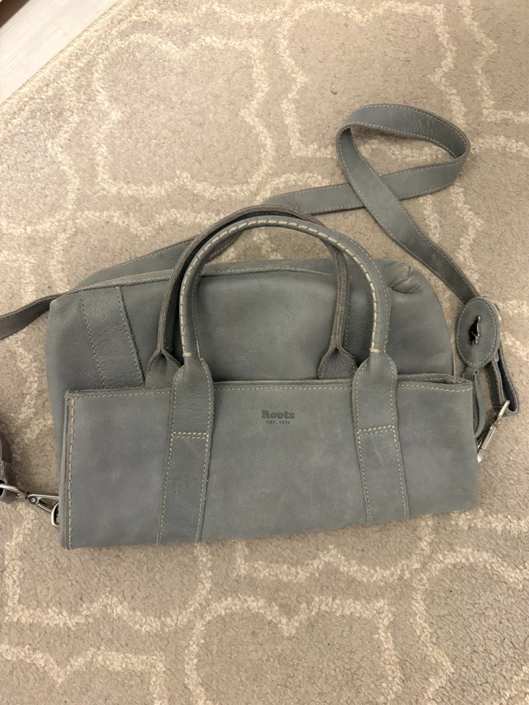 Roots Grey Leather Tote Bag with Crossbody Strap - photo 2