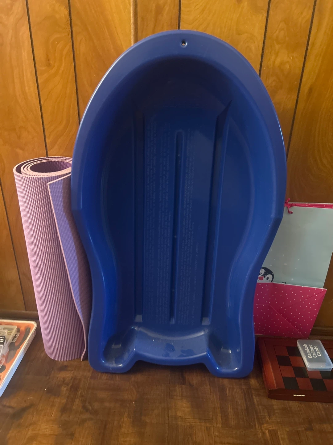 Blue Plastic Toboggan Sled