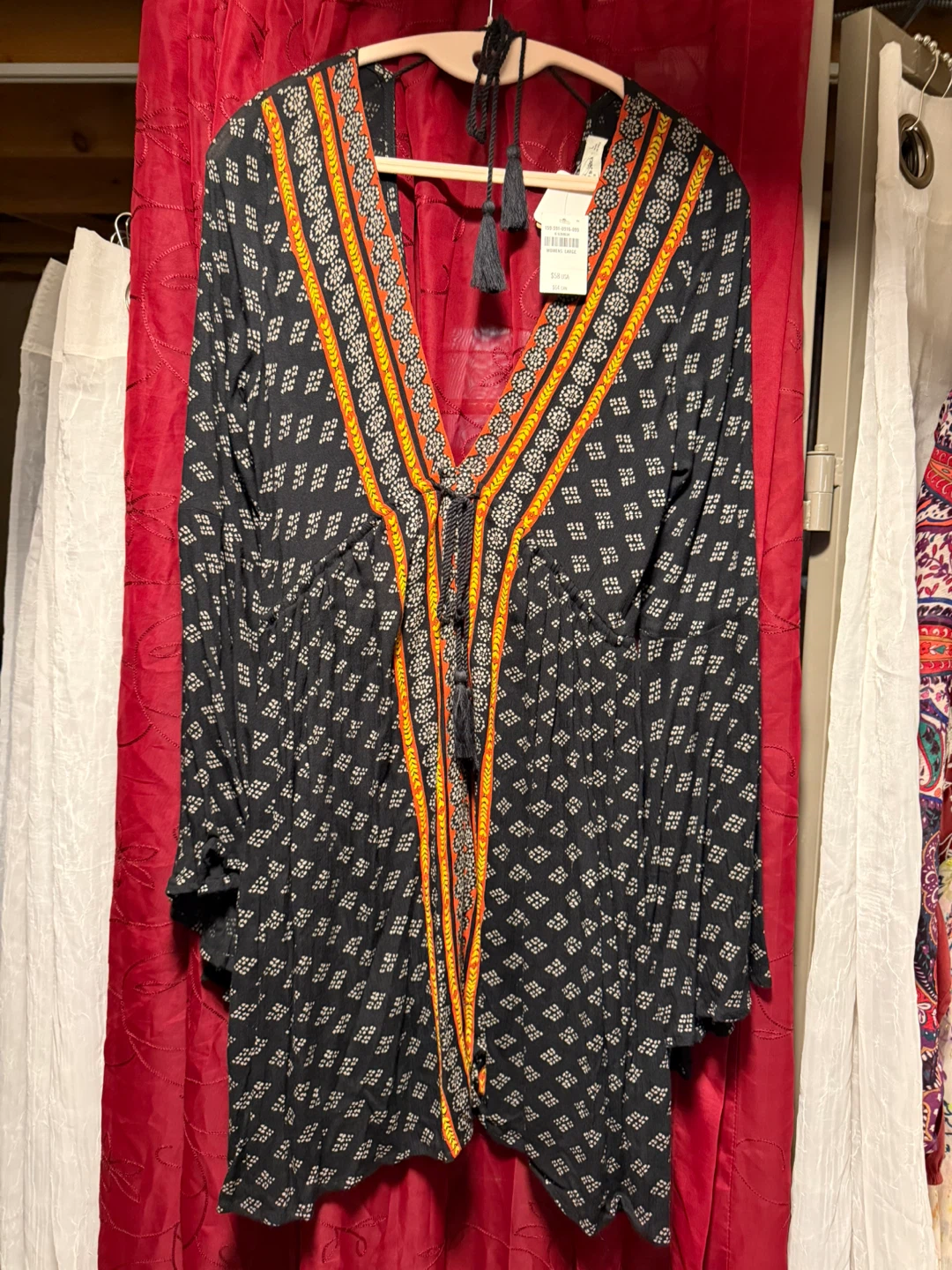 Abercrombie & Fitch Black Boho Tassel Tunic Top Size L - photo 3